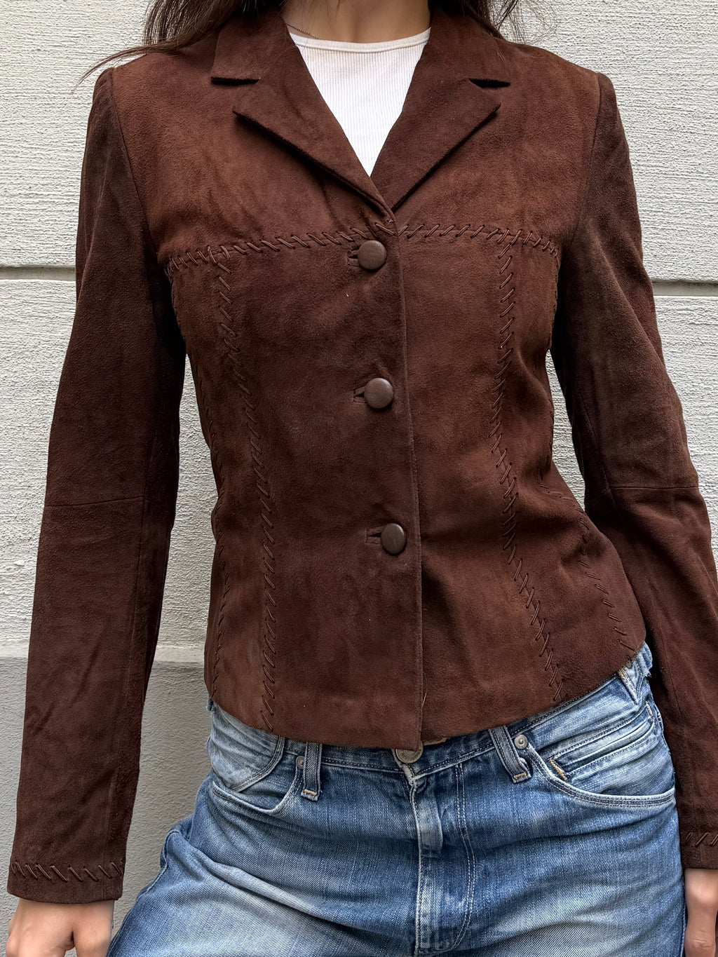 Vintage Brown Suede Lace Up Detail Leather Jacket XS/S