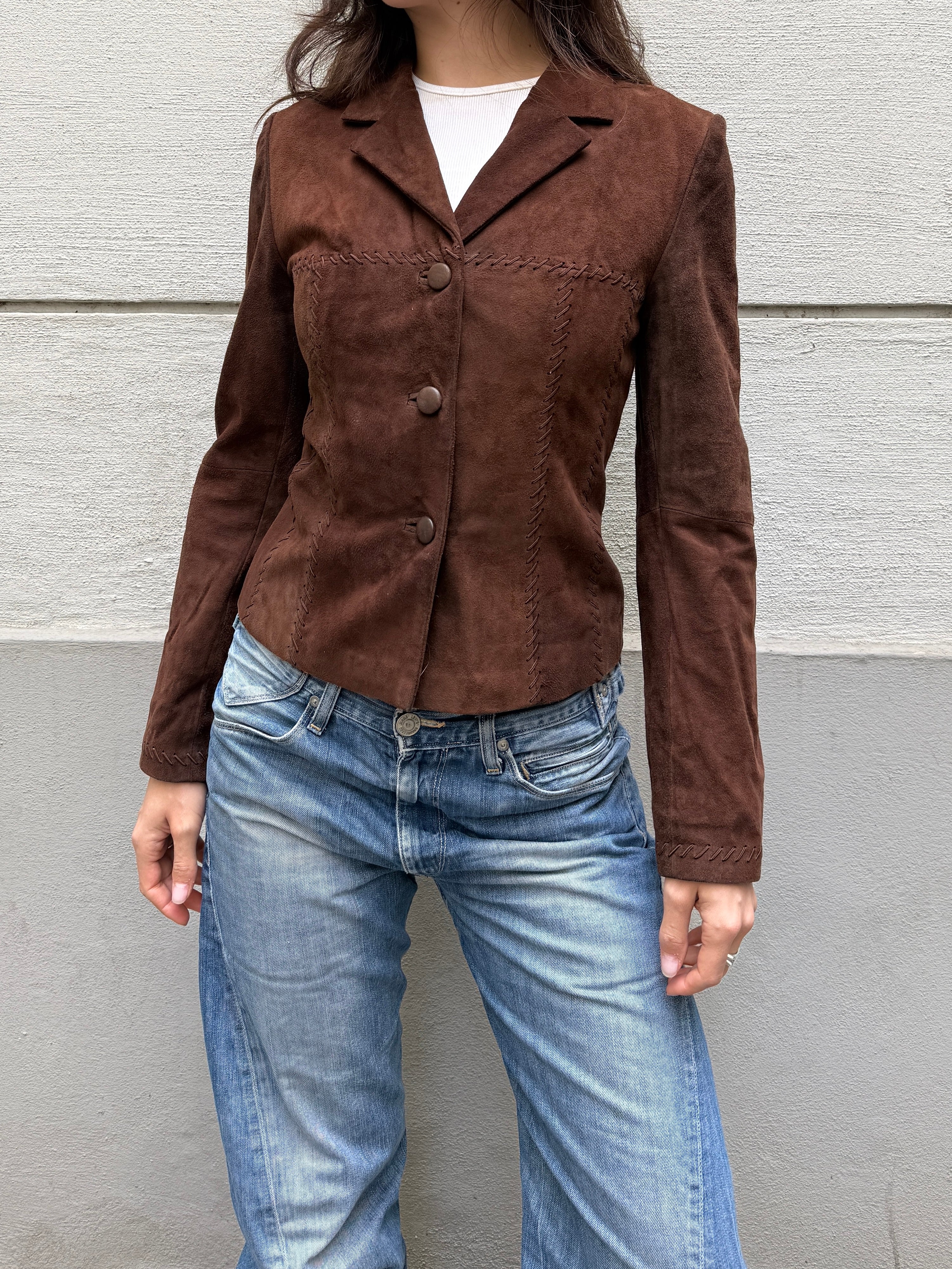 Vintage Brown Suede Lace Up Detail Leather Jacket XS/S