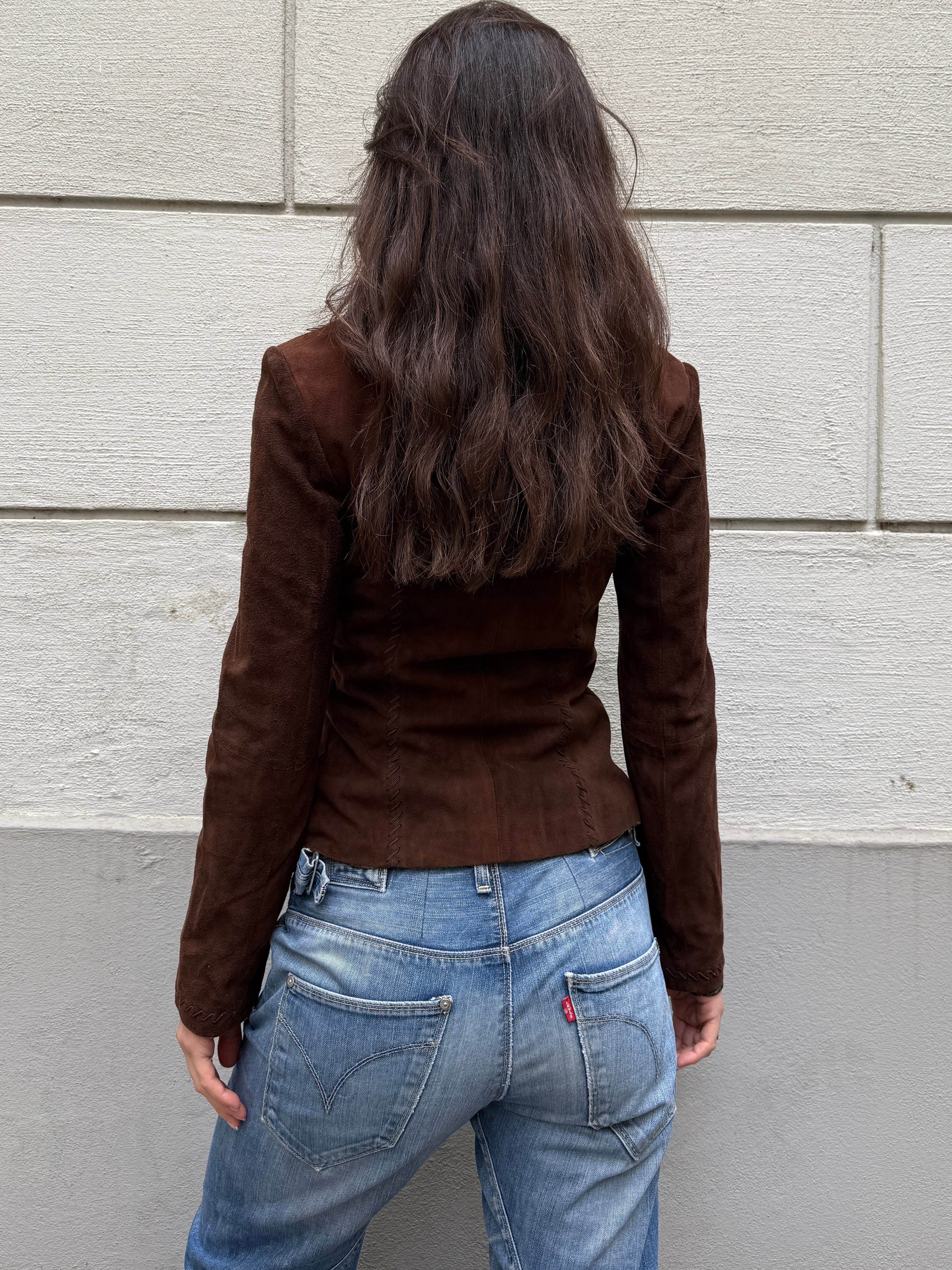Vintage Brown Suede Lace Up Detail Leather Jacket XS/S