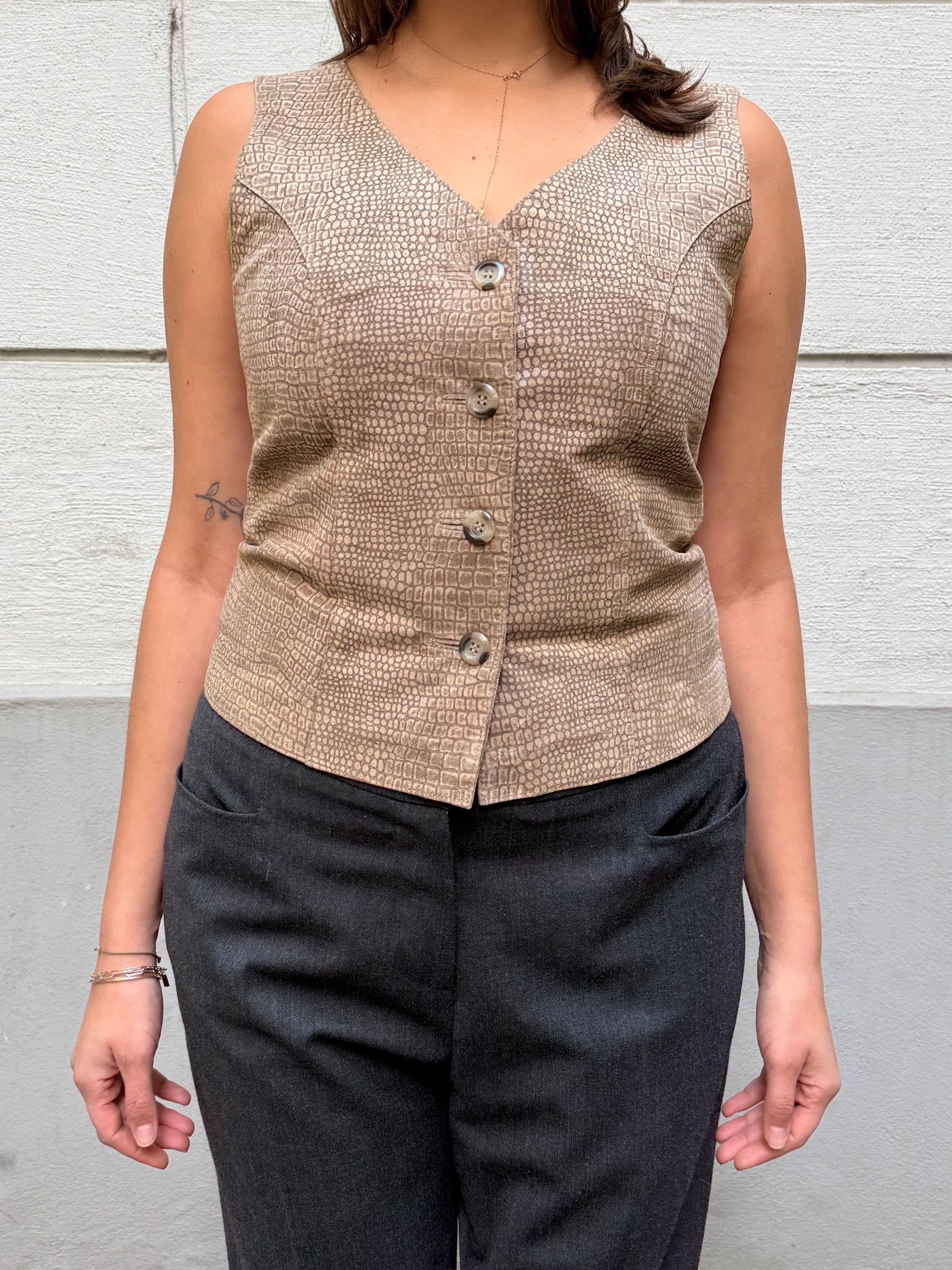 Vintage 90's 100% Genuine Leather Taupe Vest Top M