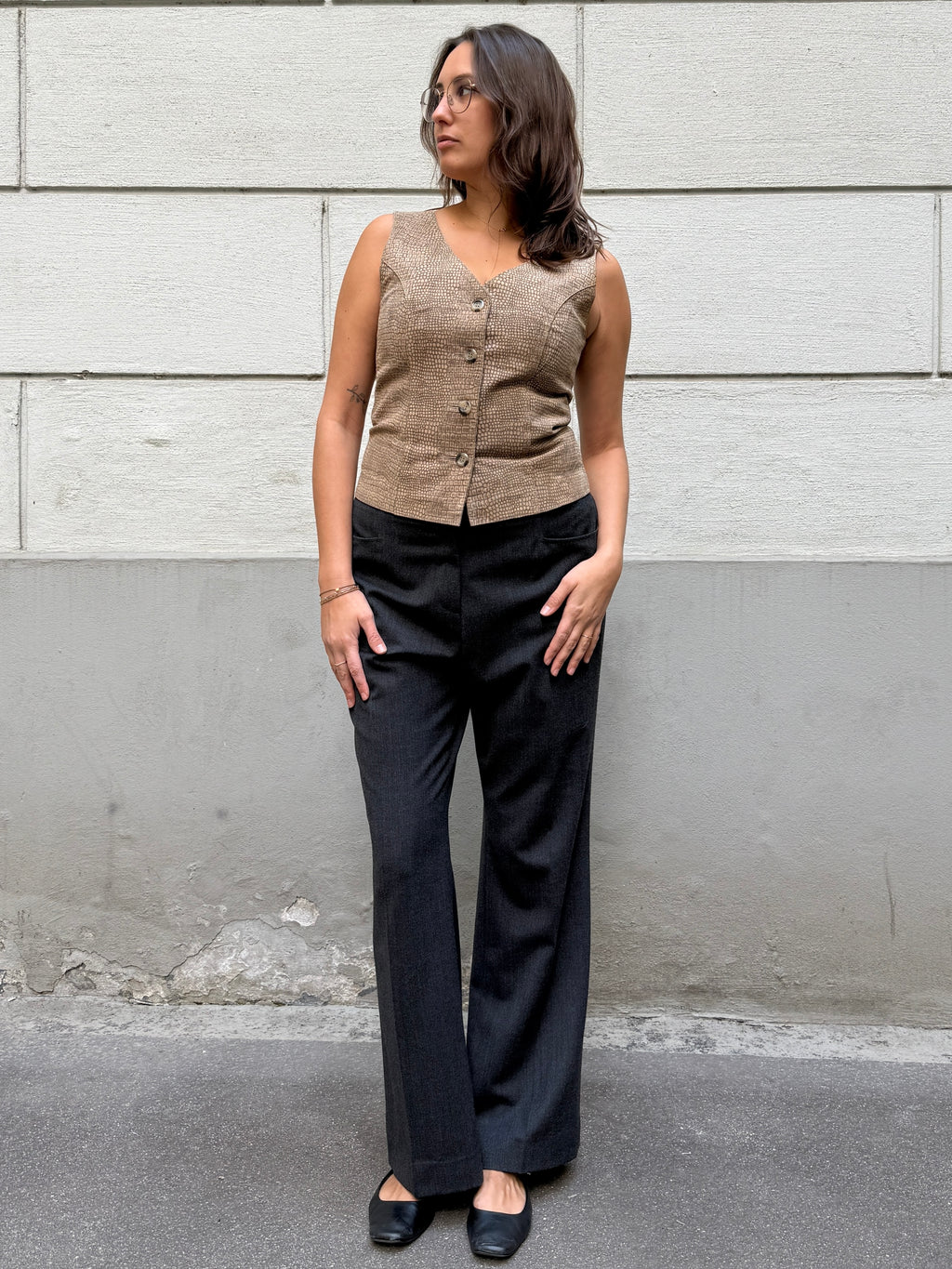 Vintage 90's 100% Genuine Leather Taupe Vest Top M
