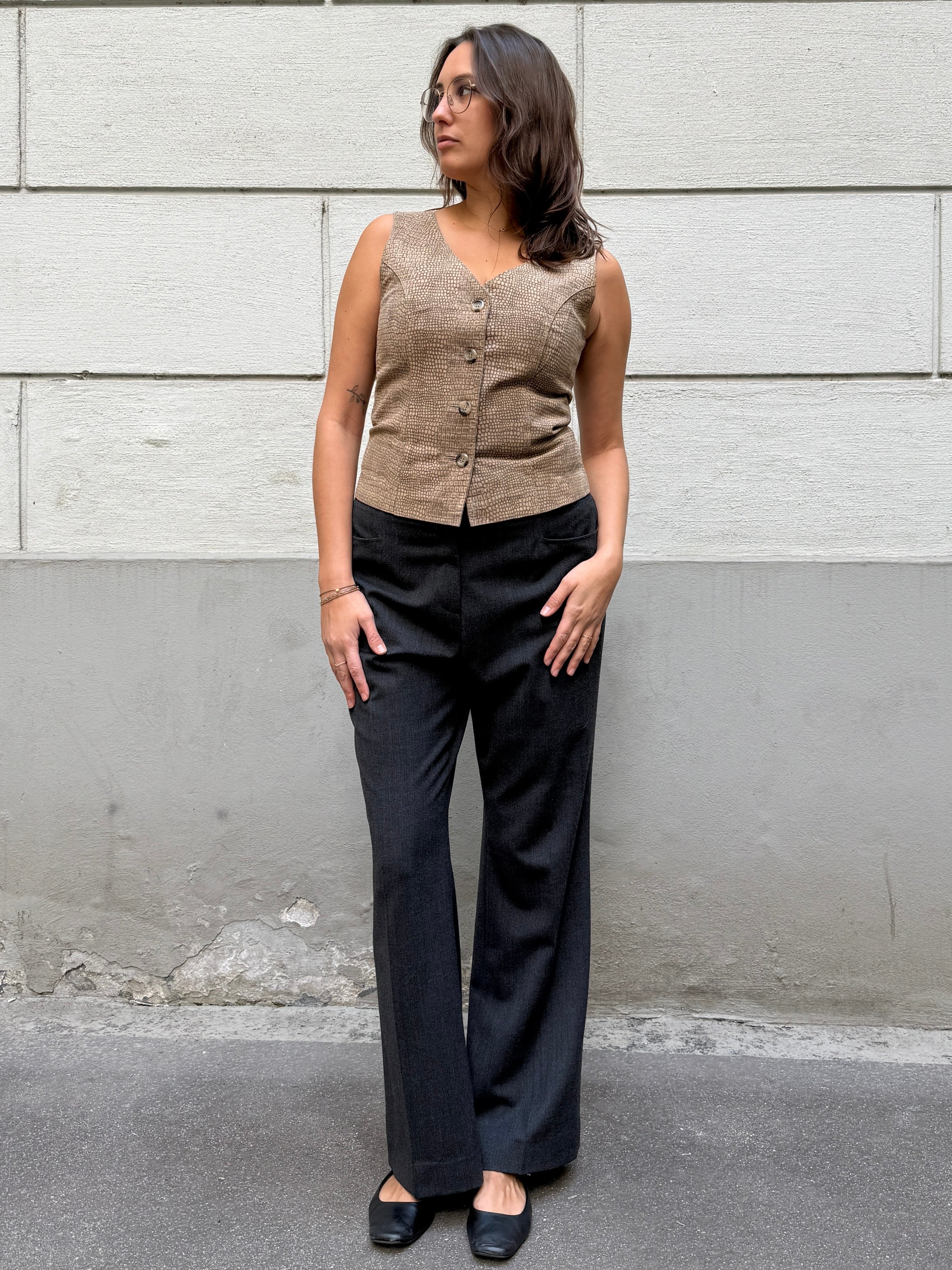 Vintage 90's 100% Genuine Leather Taupe Vest Top M