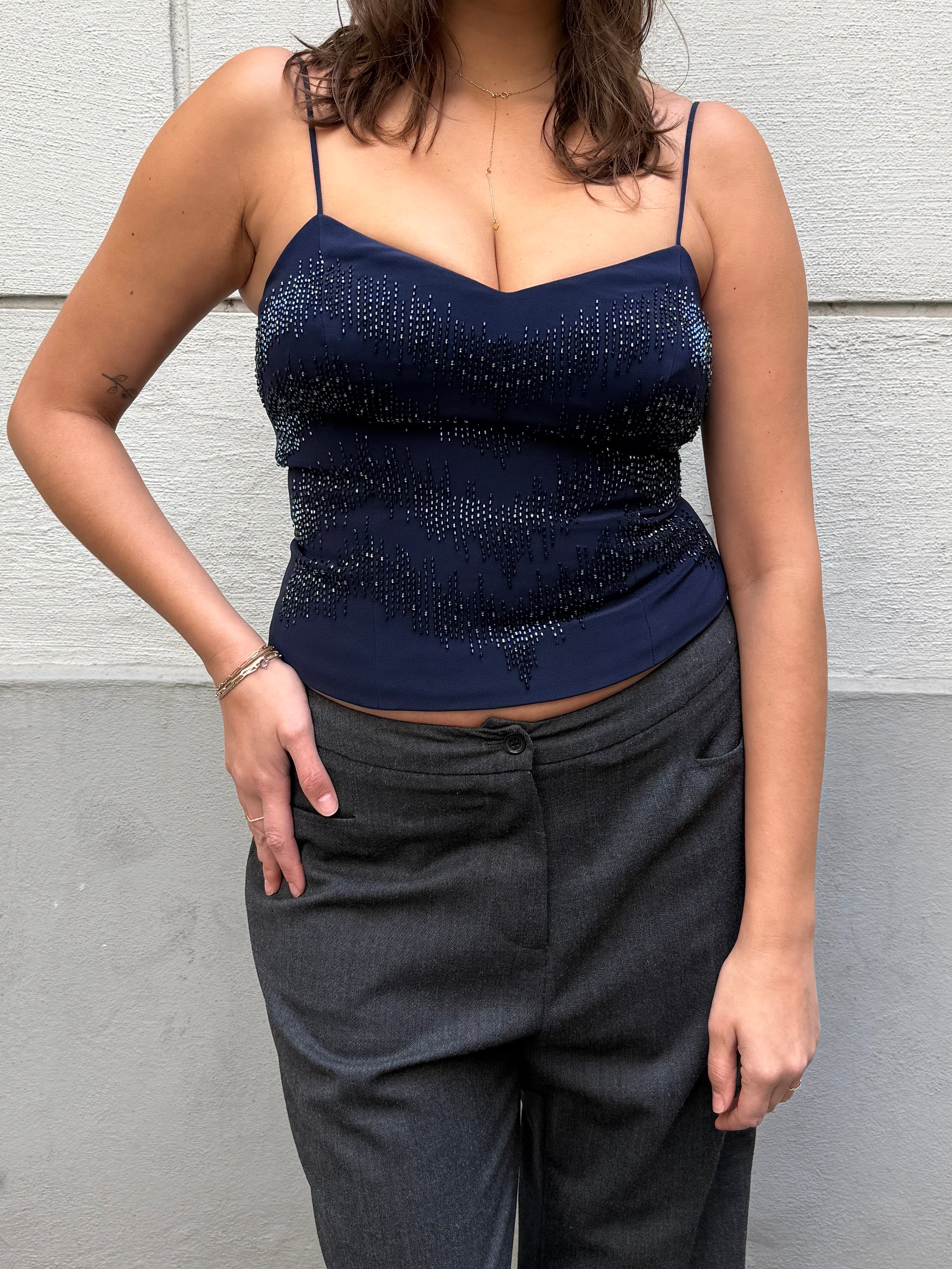 Vintage Sparkly Bustier Top With Built In Bra M/L
