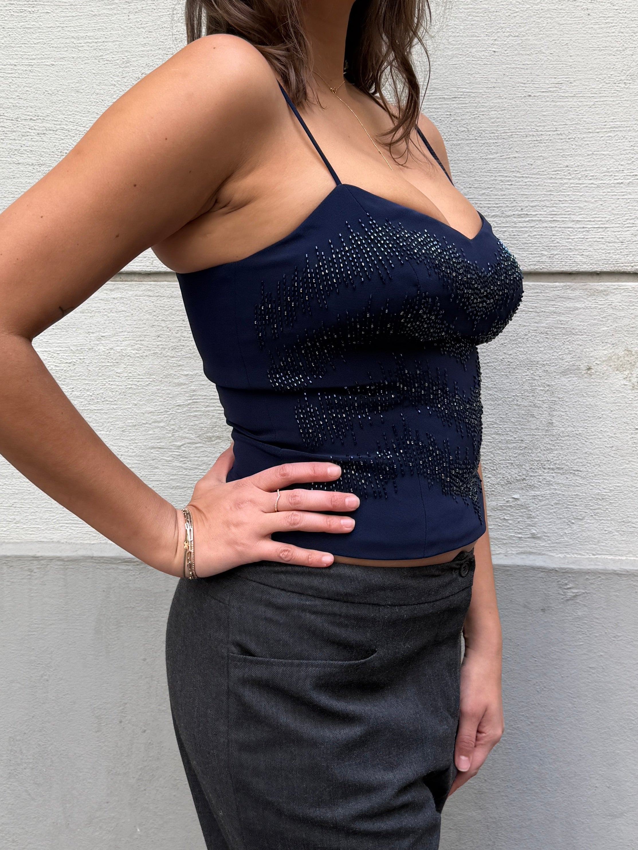 Vintage Sparkly Bustier Top With Built In Bra M/L