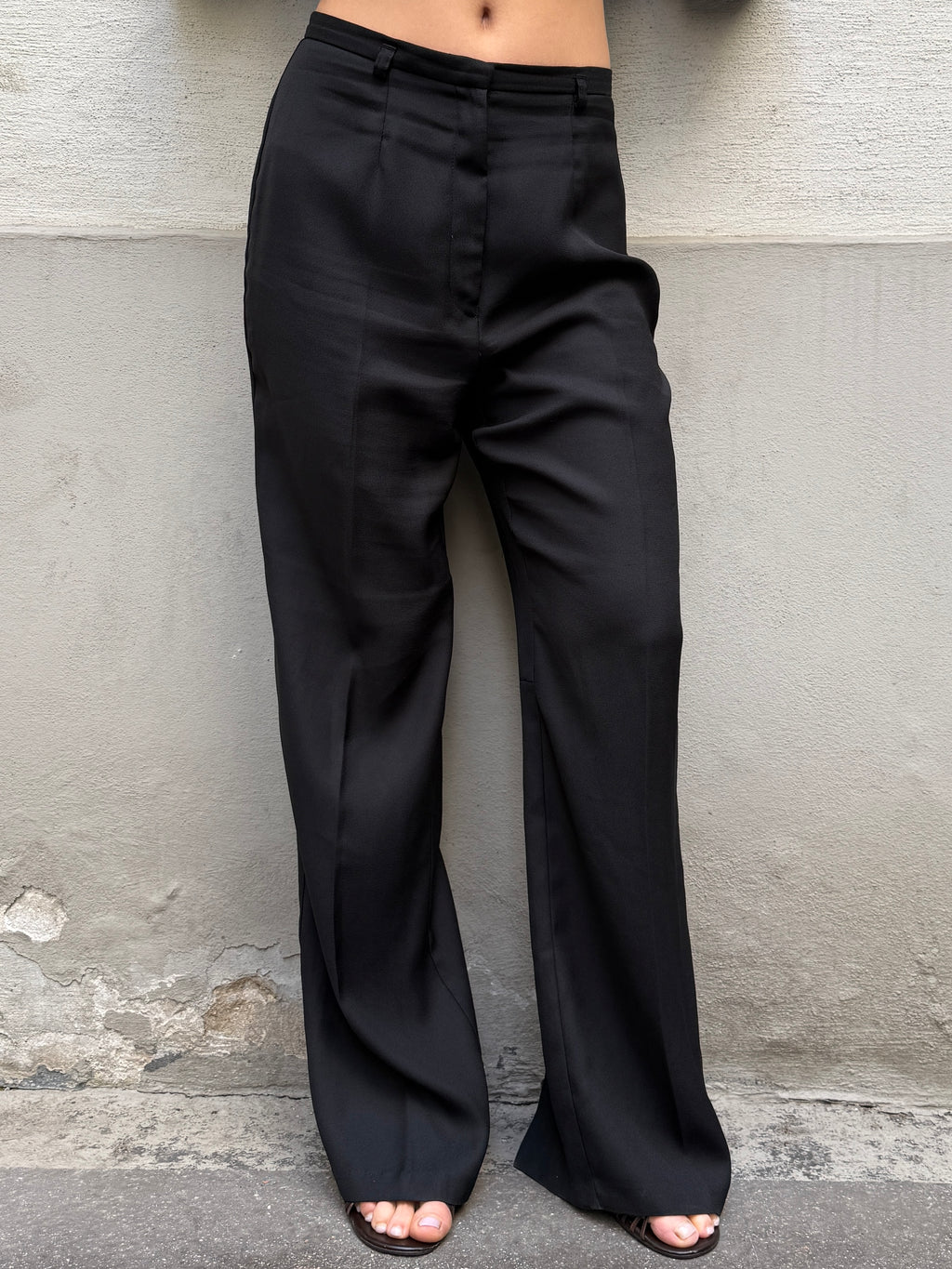 Vintage Black Wide/Straight Slit Leg Trousers M