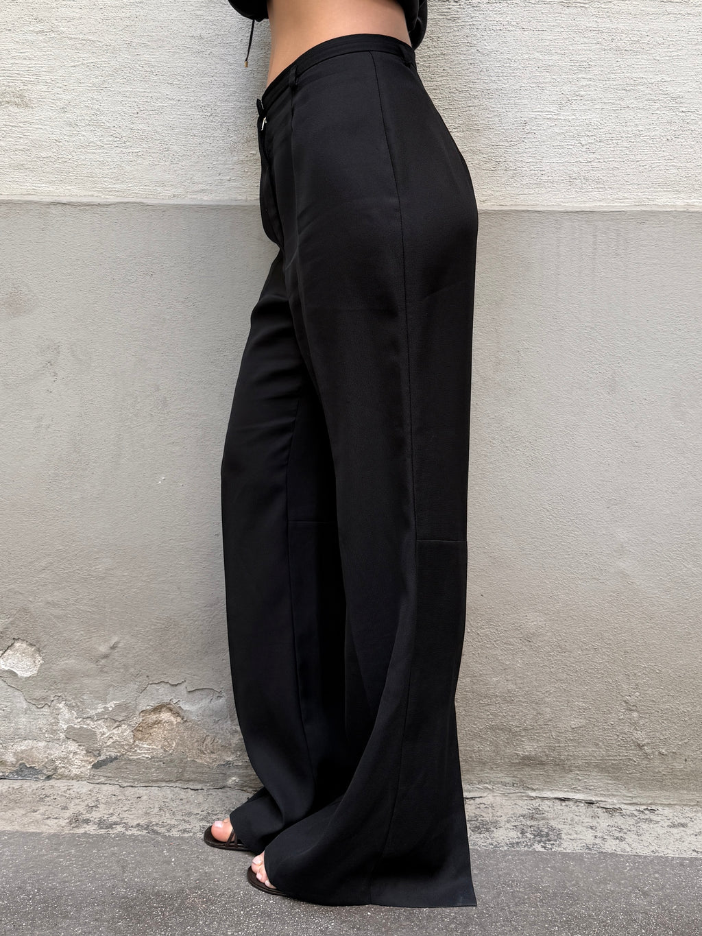 Vintage Black Wide/Straight Slit Leg Trousers M