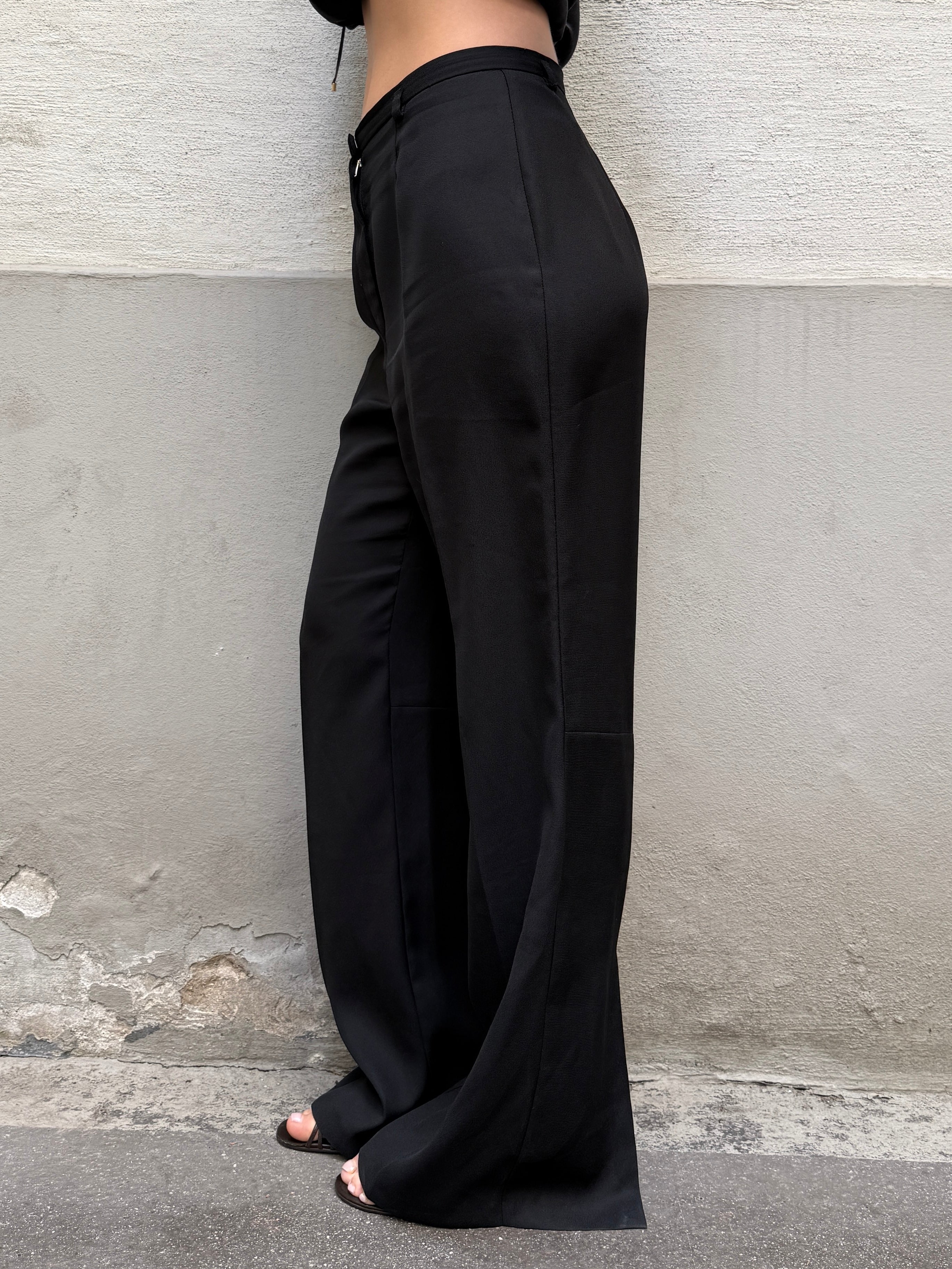Vintage Black Wide/Straight Slit Leg Trousers M