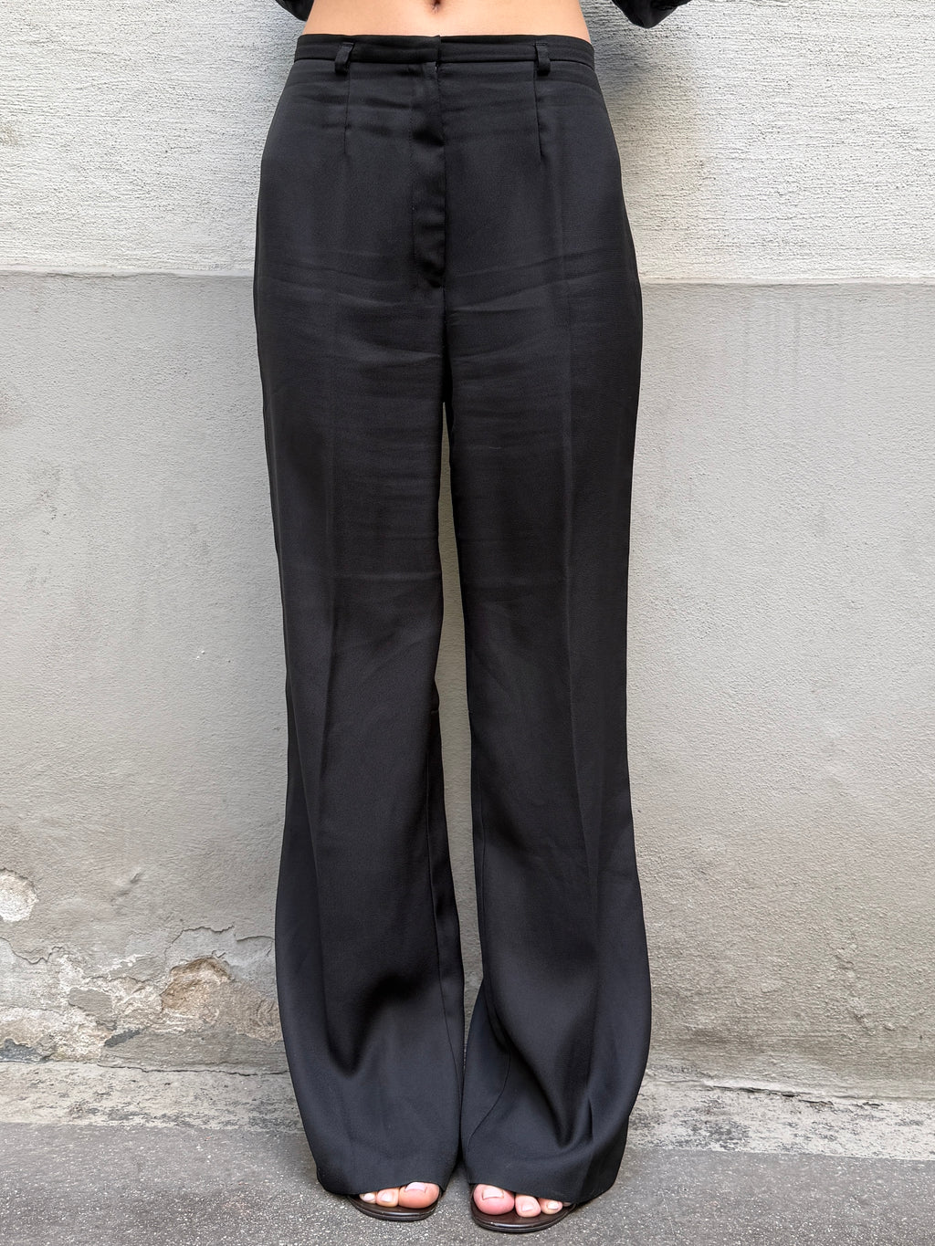 Vintage Black Wide/Straight Slit Leg Trousers M