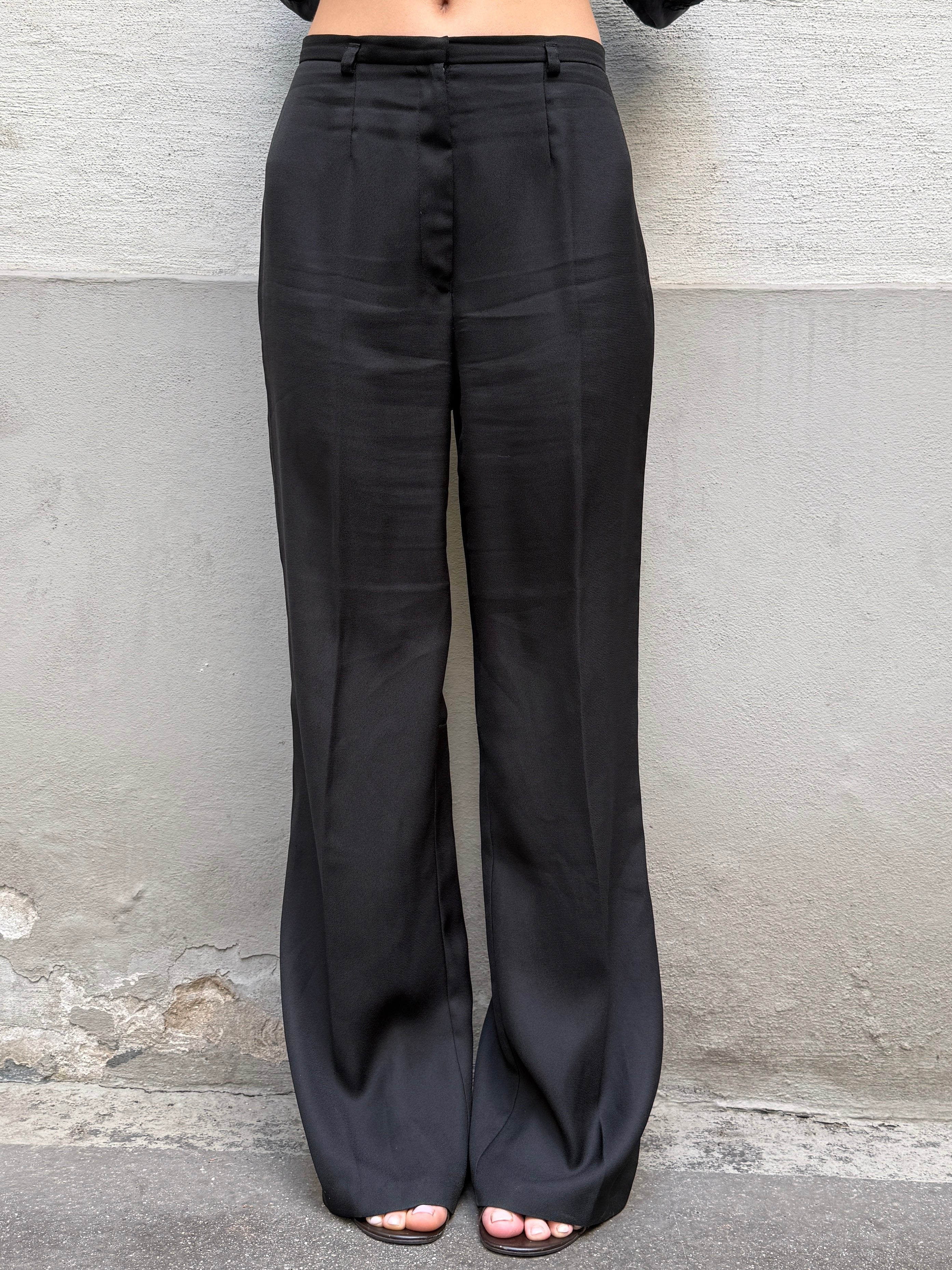 Vintage Black Wide/Straight Slit Leg Trousers M
