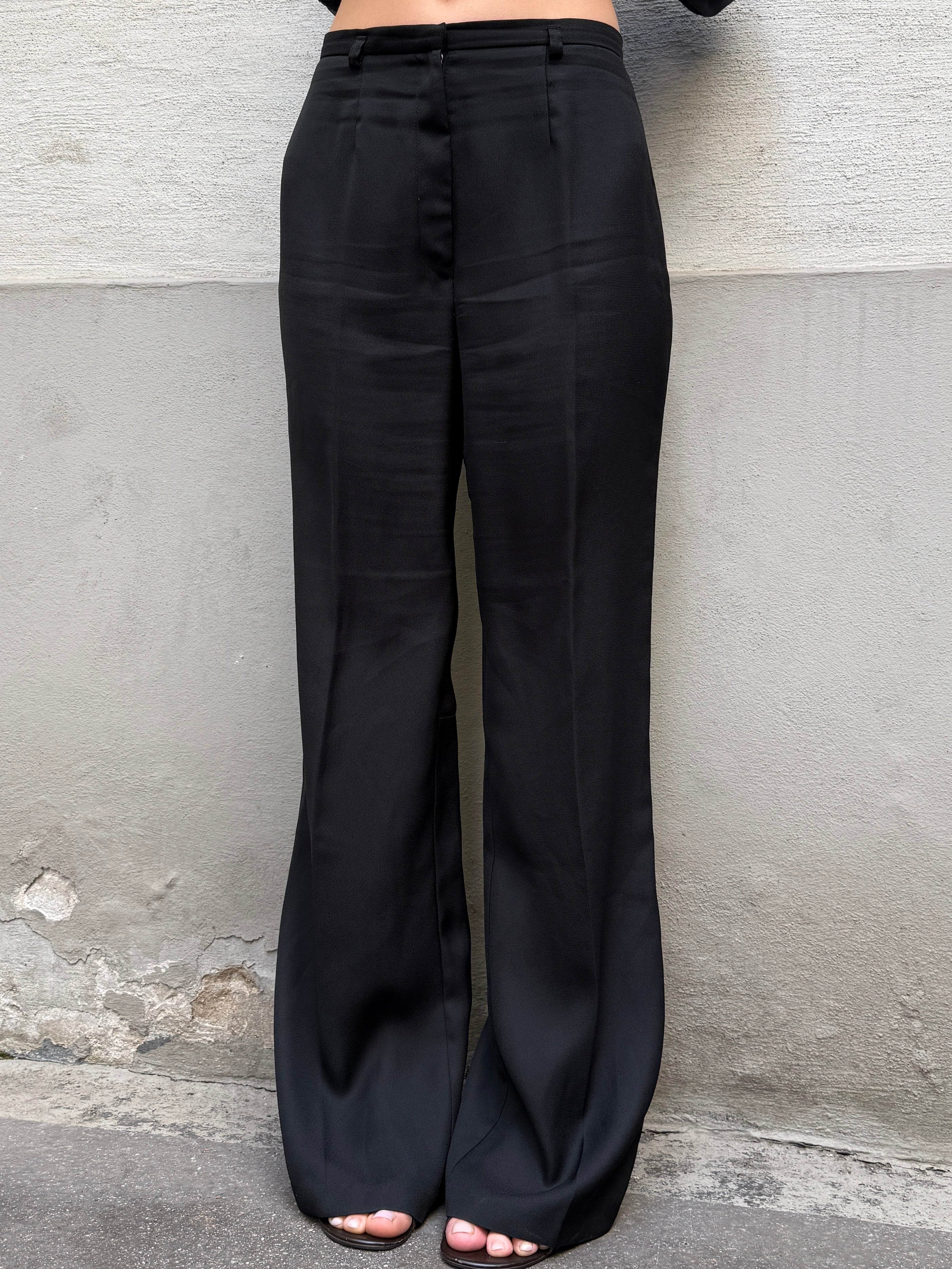 Vintage Black Wide/Straight Slit Leg Trousers M