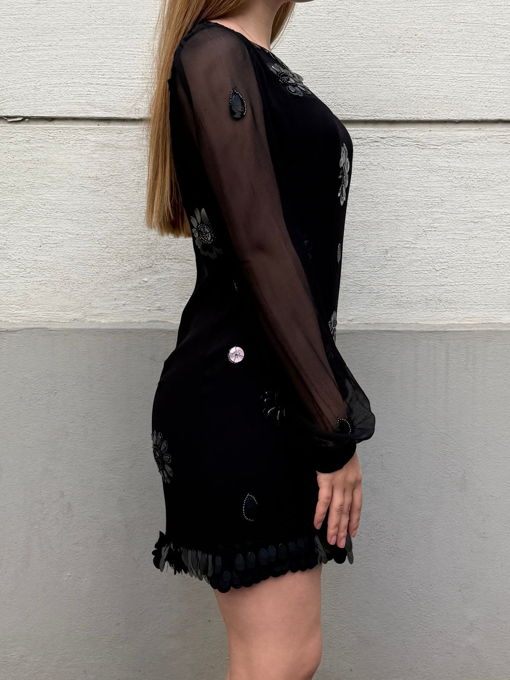 Vintage 100% Silk Sequin/Beaded Mini Dress S/Petite
