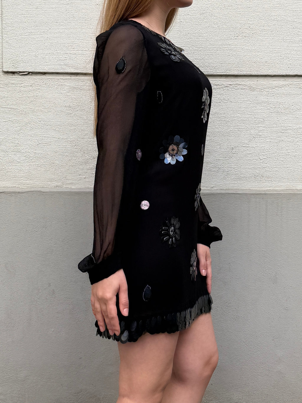 Vintage 100% Silk Sequin/Beaded Mini Dress S/Petite
