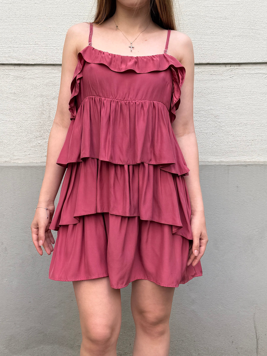 Sandro 100% Silk Pink Ruffle Mini Dress S/Petite