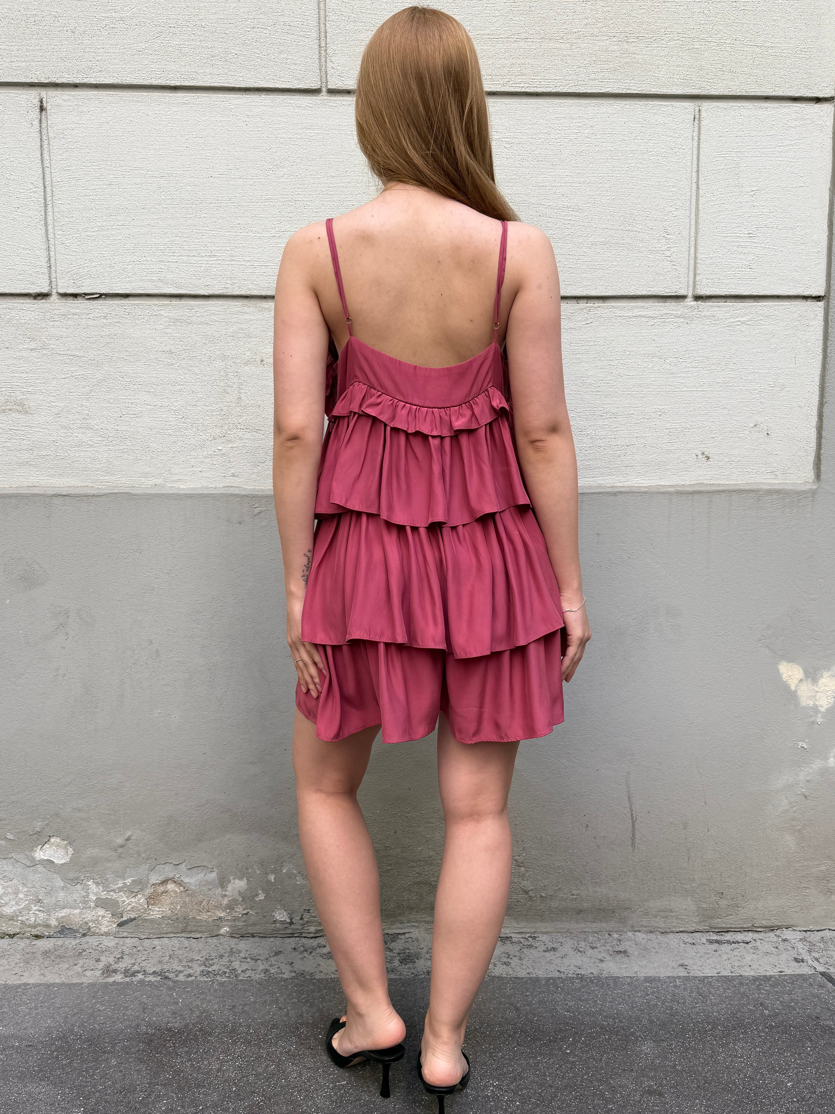 Sandro 100% Silk Pink Ruffle Mini Dress S/Petite