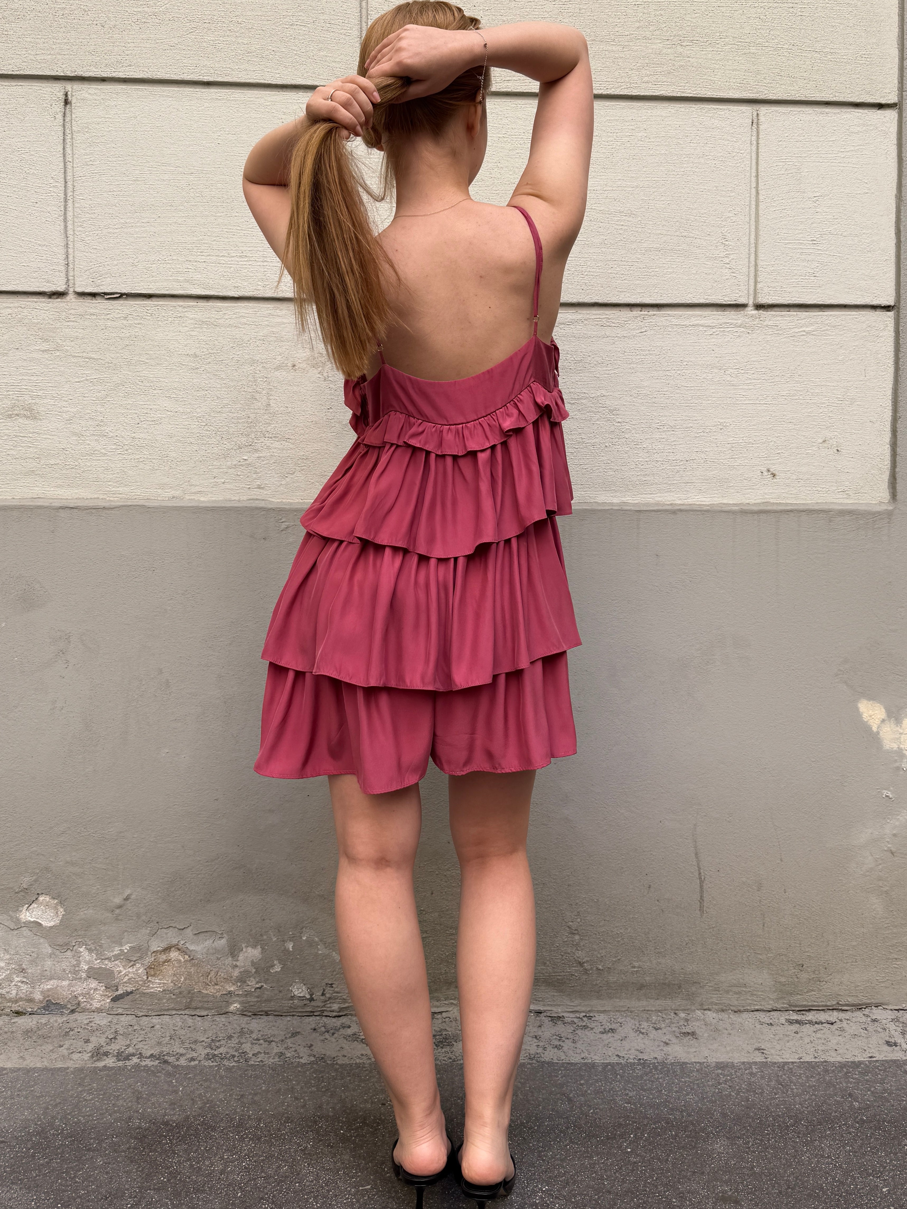 Sandro 100% Silk Pink Ruffle Mini Dress S/Petite