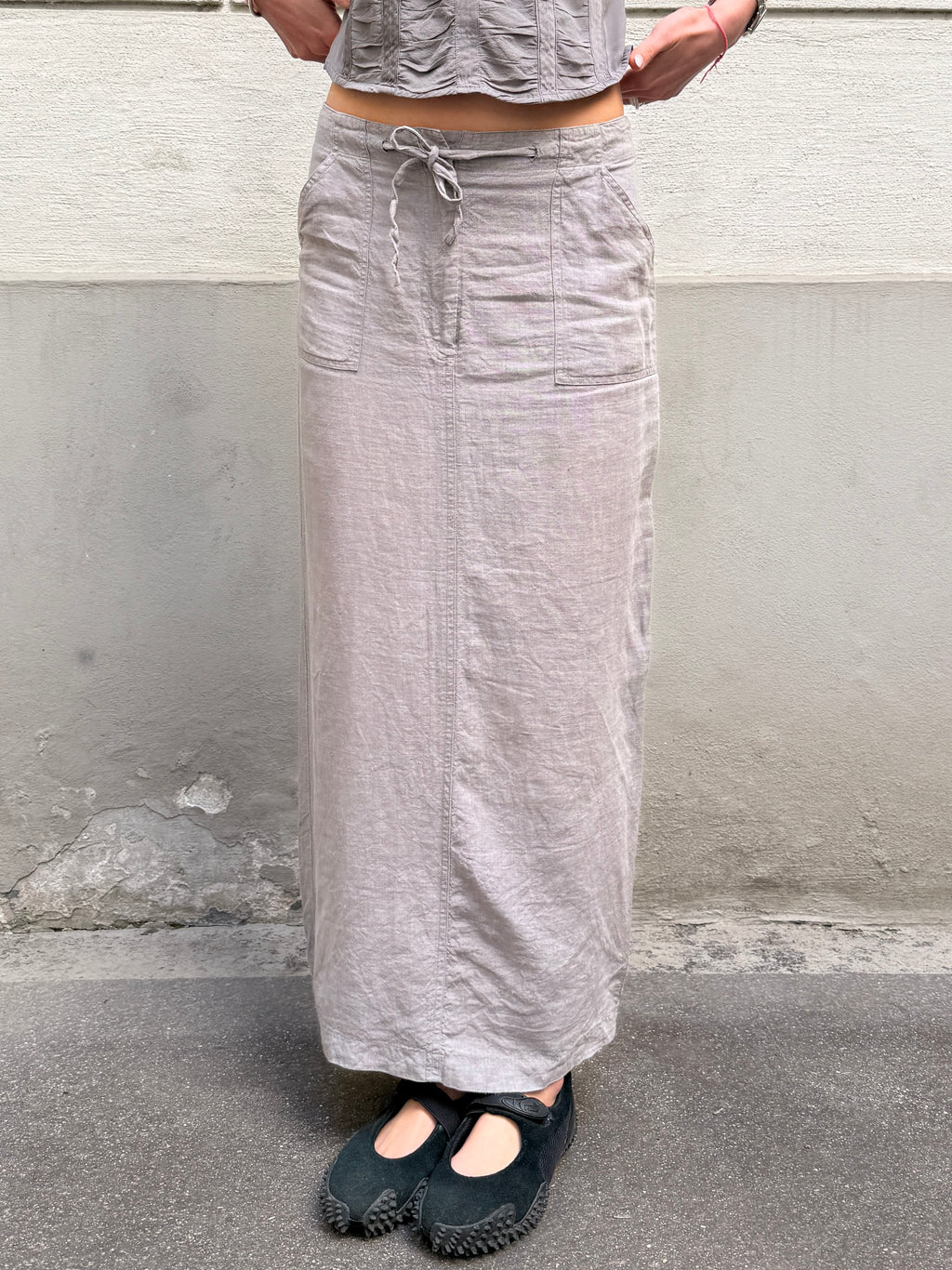 Vintage 100% Linen Gray Maxi Skirt S