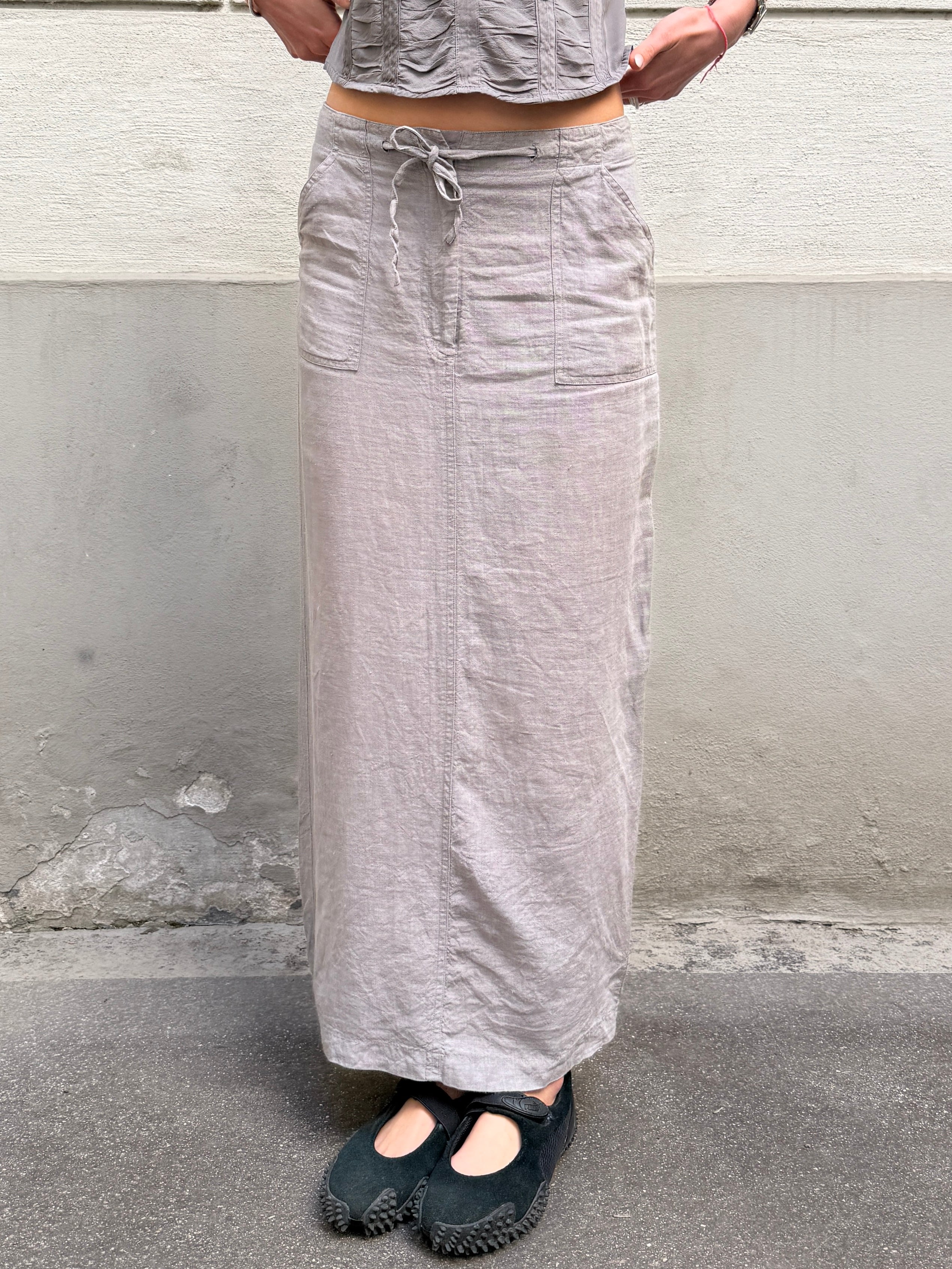 Vintage 100% Linen Gray Maxi Skirt S