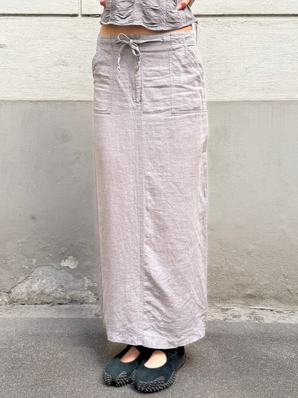Vintage 100% Linen Gray Maxi Skirt S