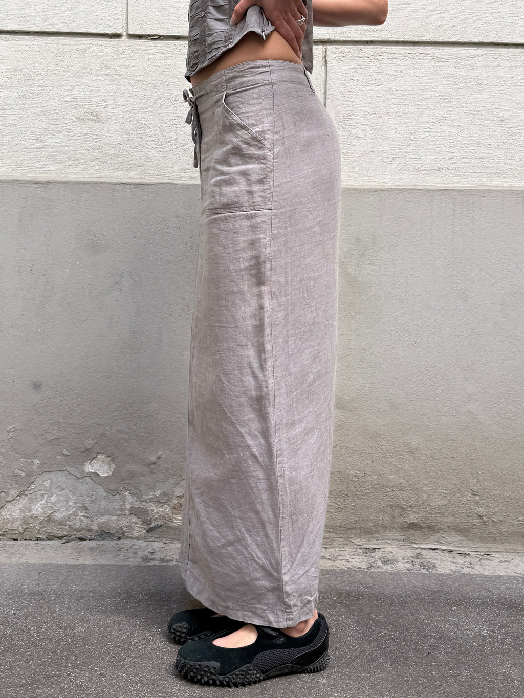 Vintage 100% Linen Gray Maxi Skirt S