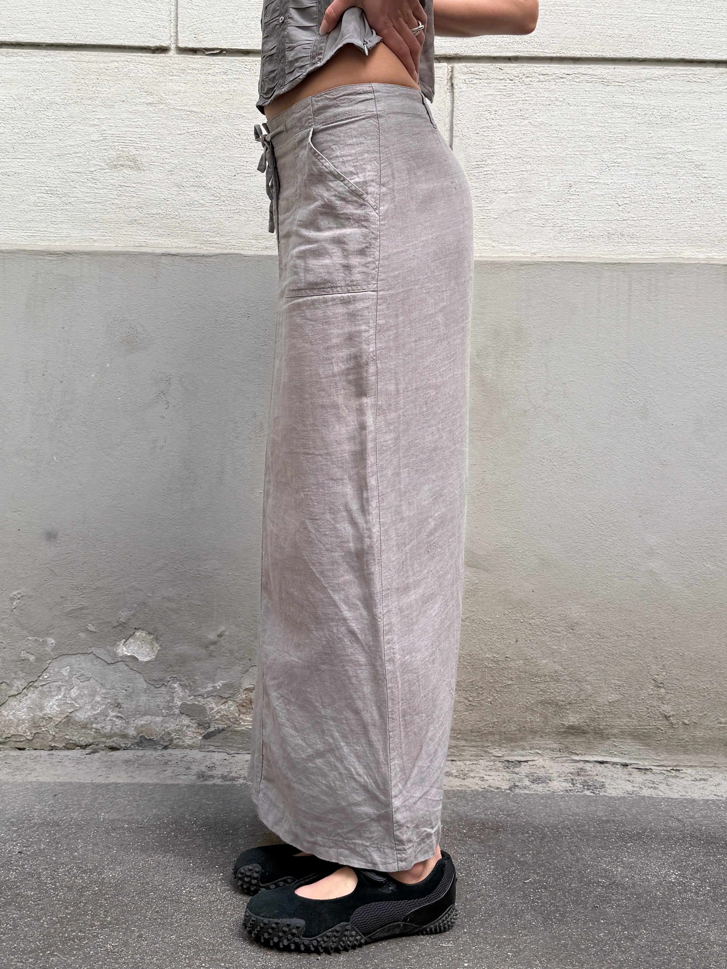 Vintage 100% Linen Gray Maxi Skirt S
