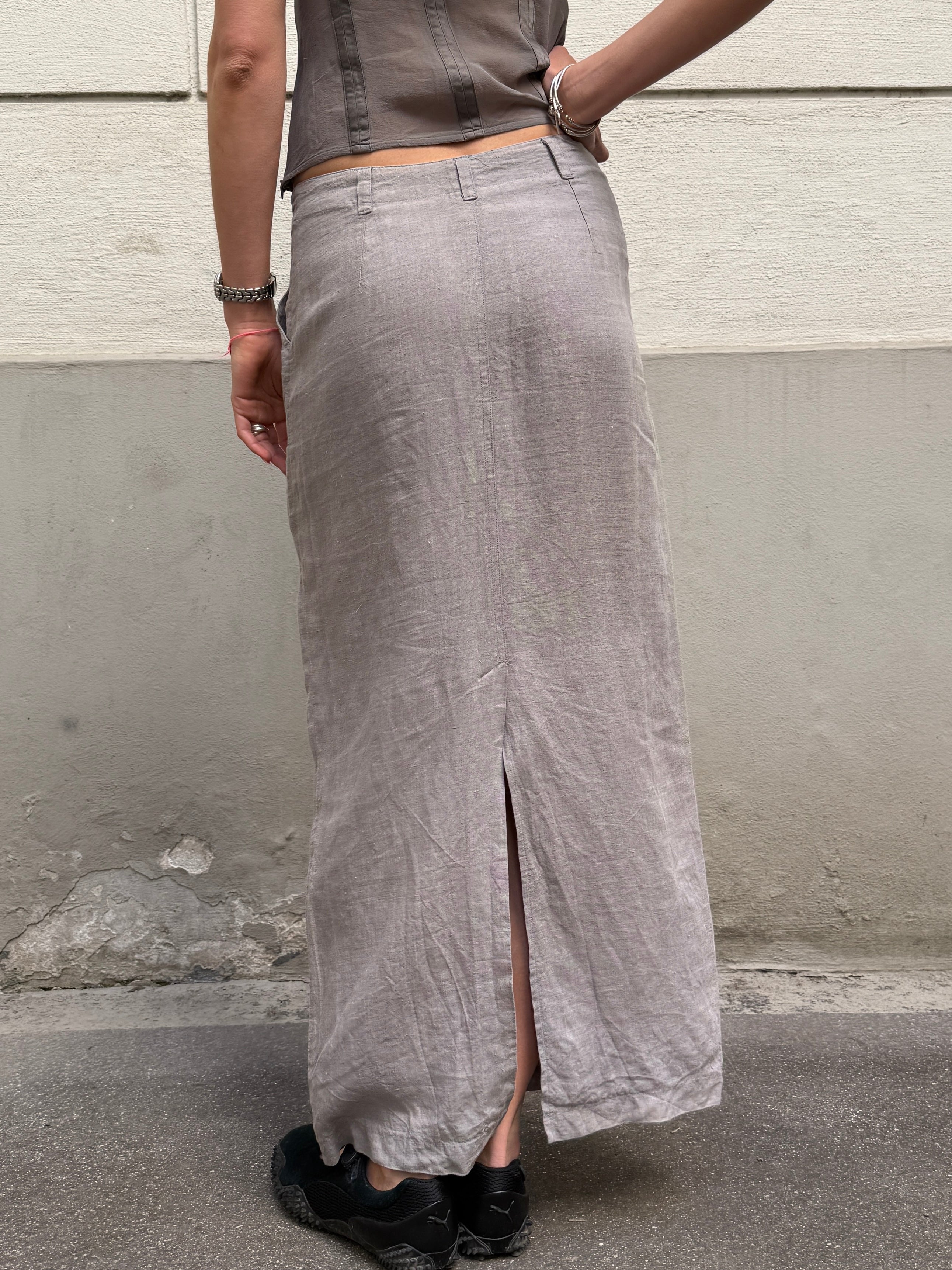 Vintage 100% Linen Gray Maxi Skirt S
