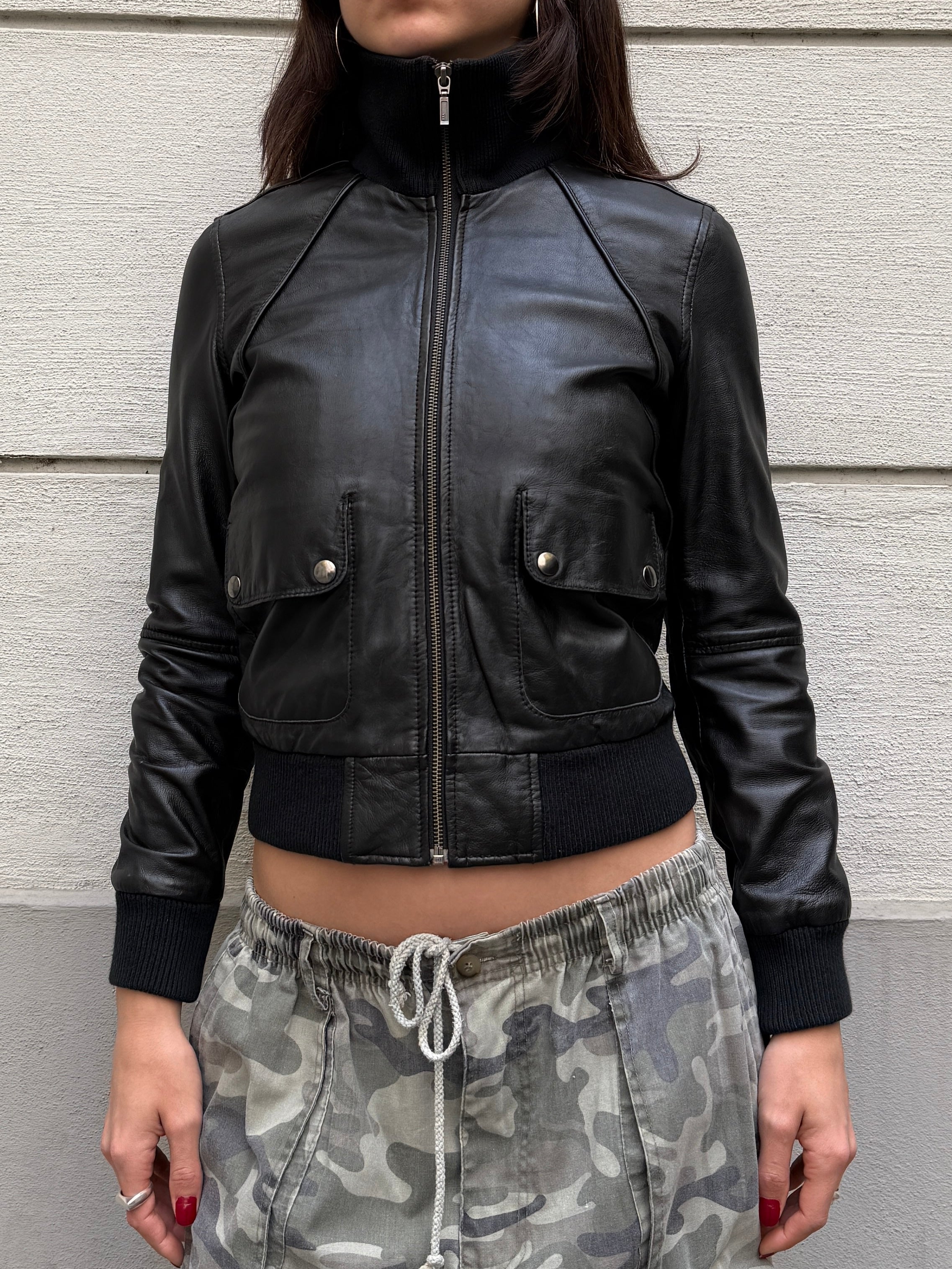 Vintage 100% Genuine Leather High Neck Black Bomber S