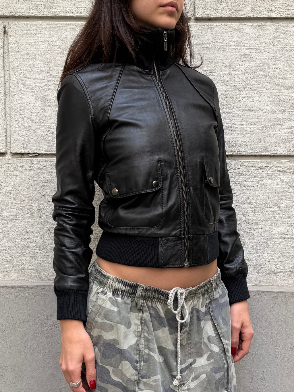 Vintage 100% Genuine Leather High Neck Black Bomber S