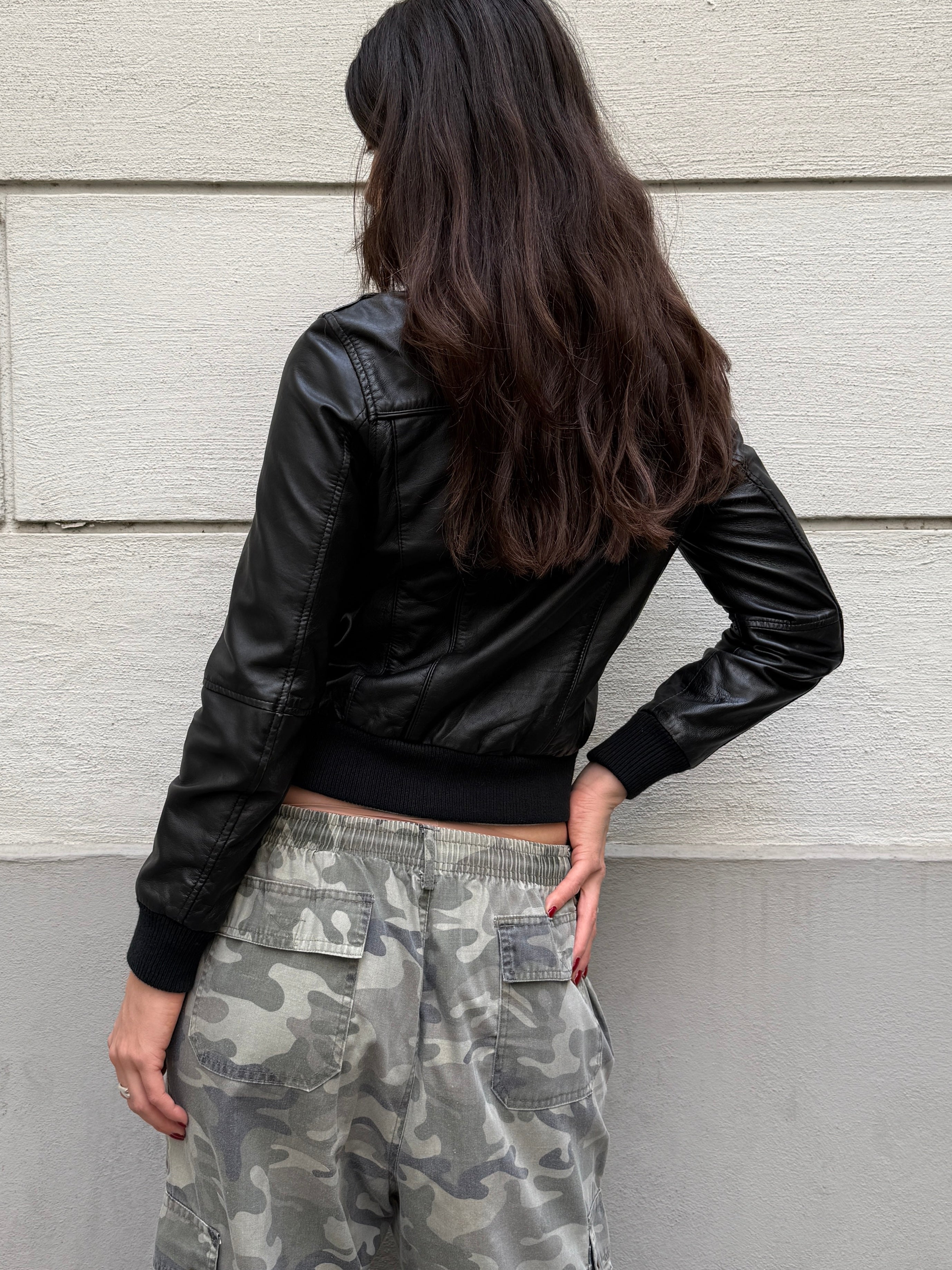 Vintage 100% Genuine Leather High Neck Black Bomber S