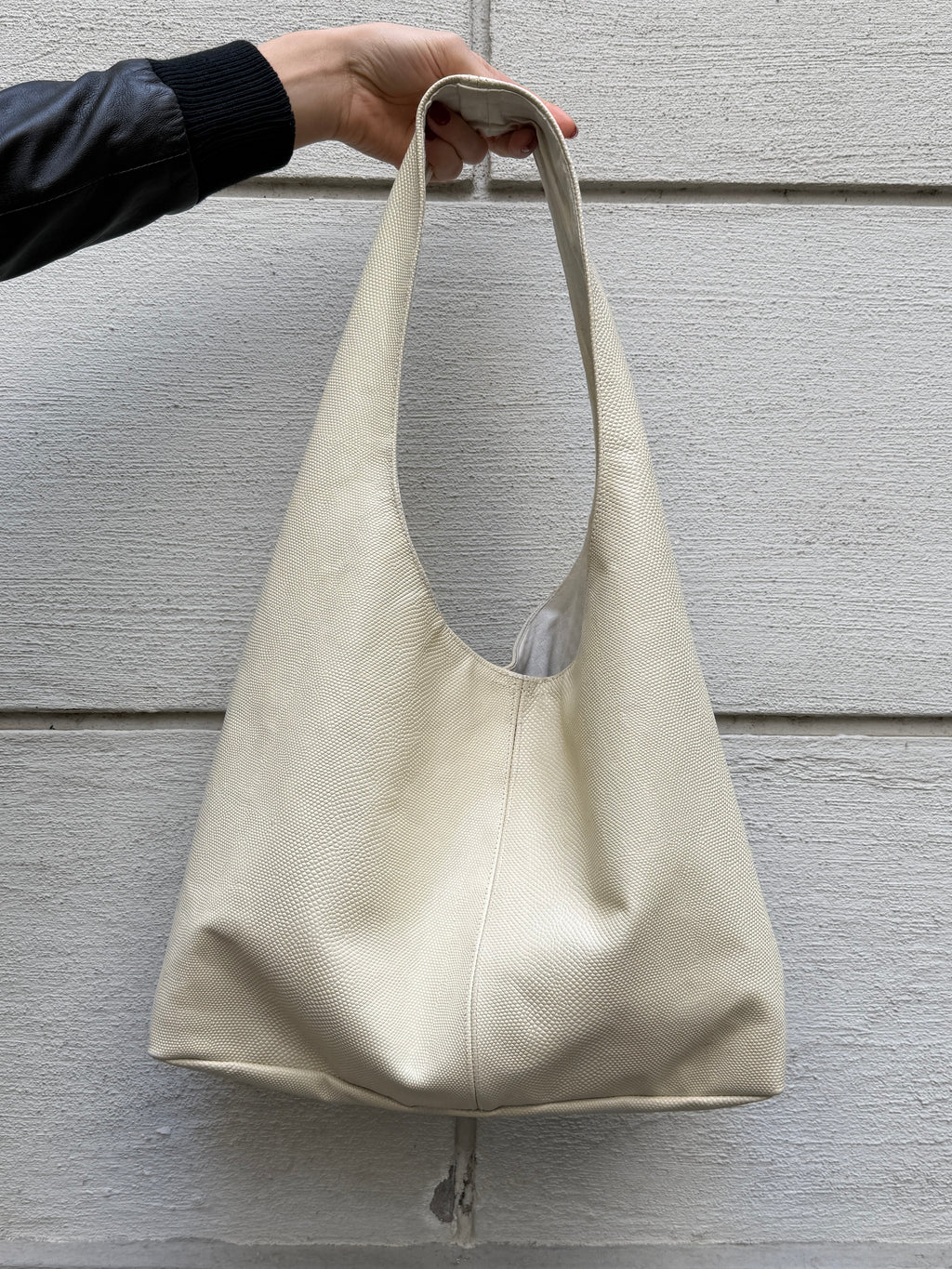 Off-White Cream Embossed 100% Genuine Leather Hobo Bag