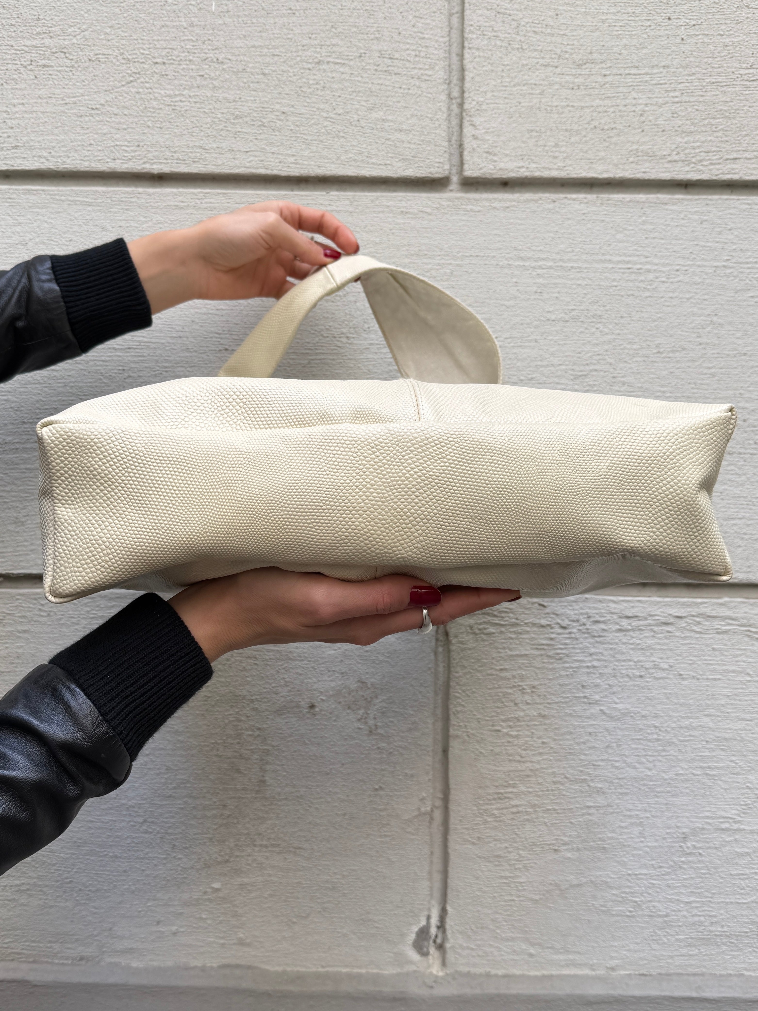 Off-White Cream Embossed 100% Genuine Leather Hobo Bag