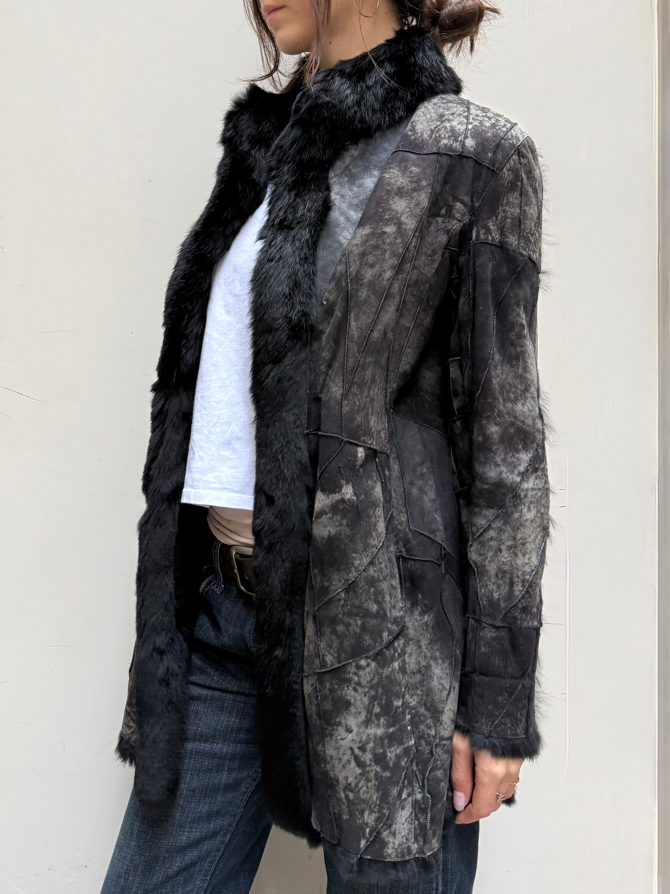 Vintage 100% Rabbit Fur Avant Garde Black Gray Style Coat/Jacket S