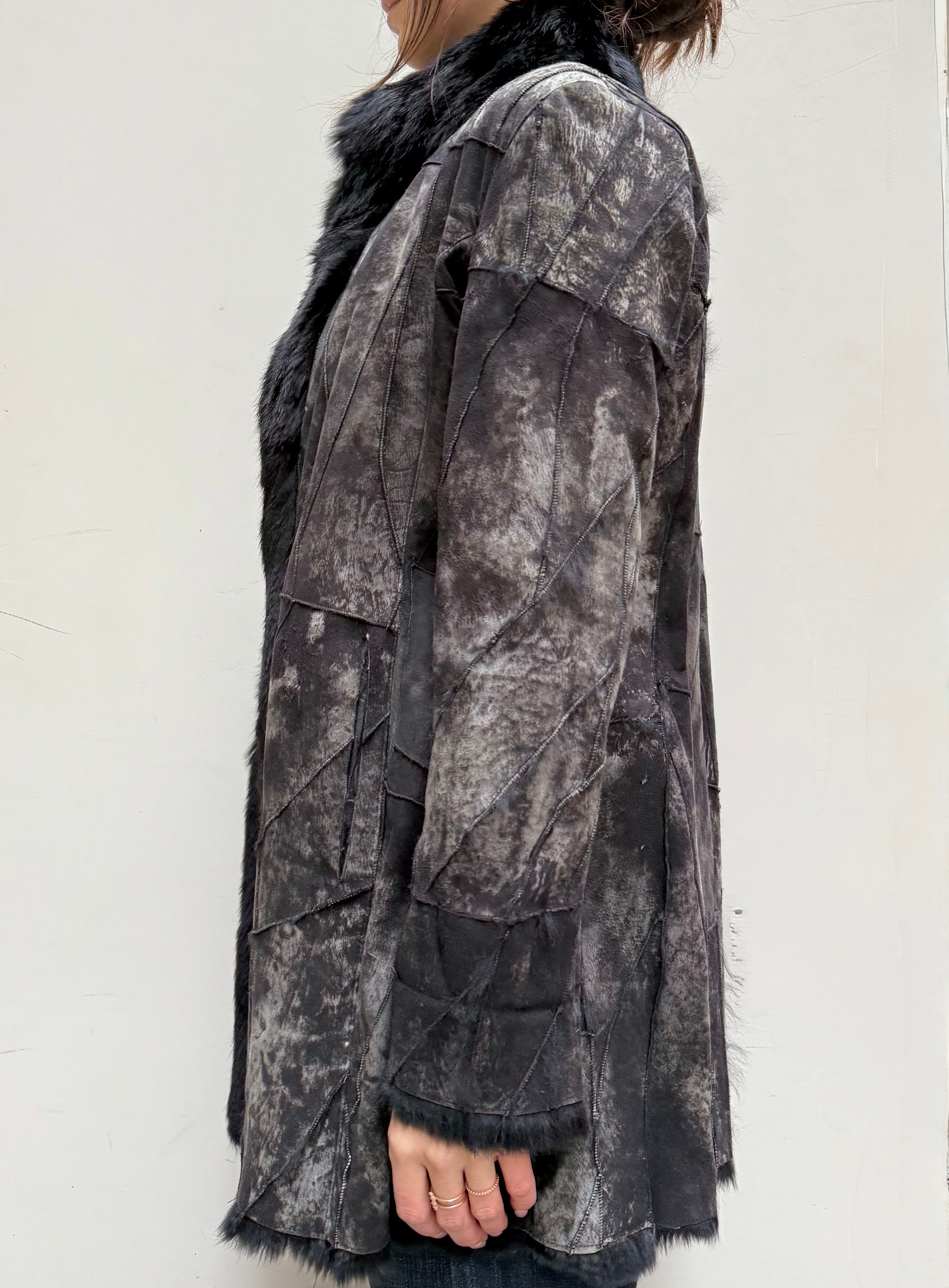 Vintage 100% Rabbit Fur Avant Garde Black Gray Style Coat/Jacket S