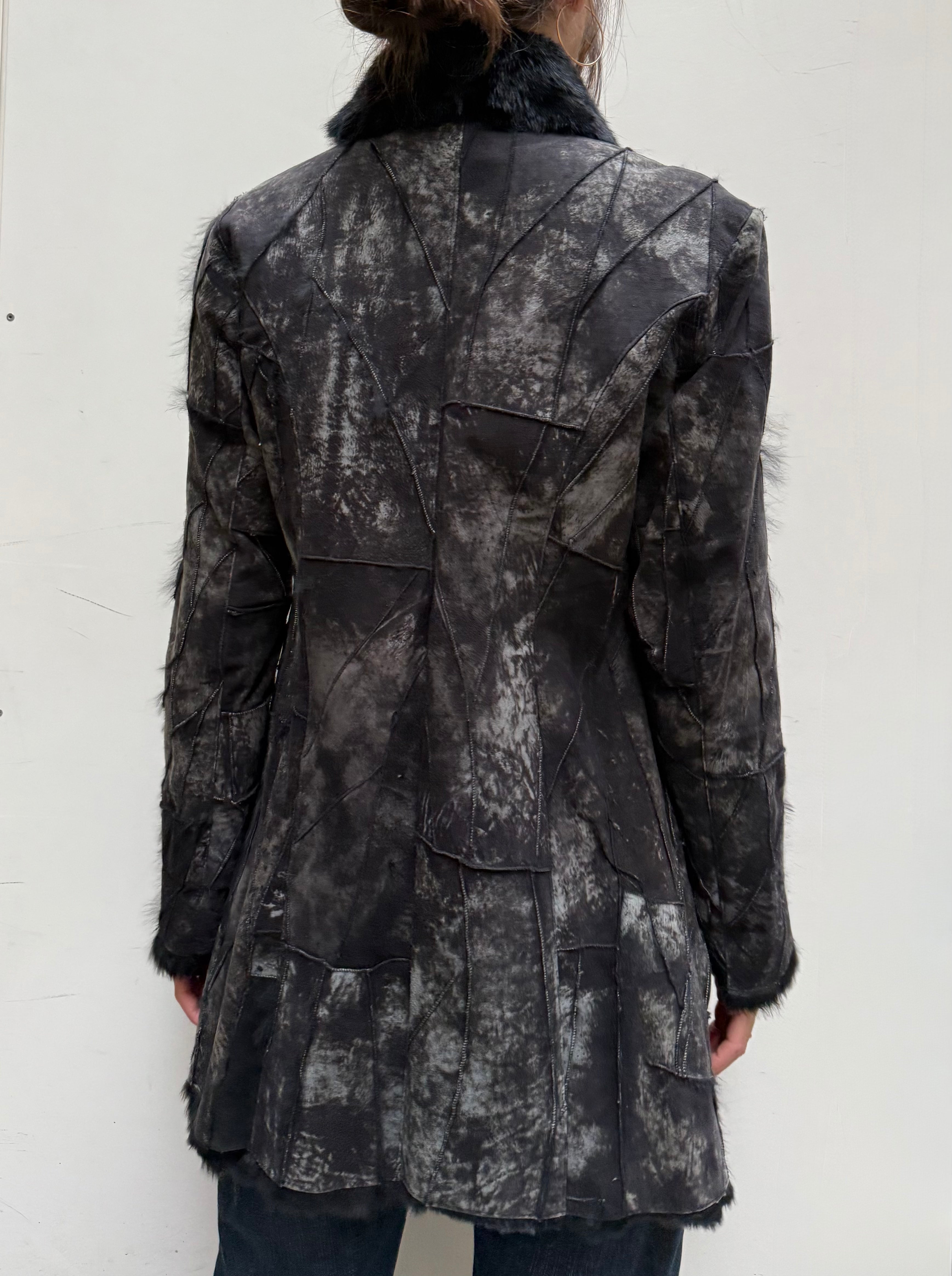 Vintage 100% Rabbit Fur Avant Garde Black Gray Style Coat/Jacket S