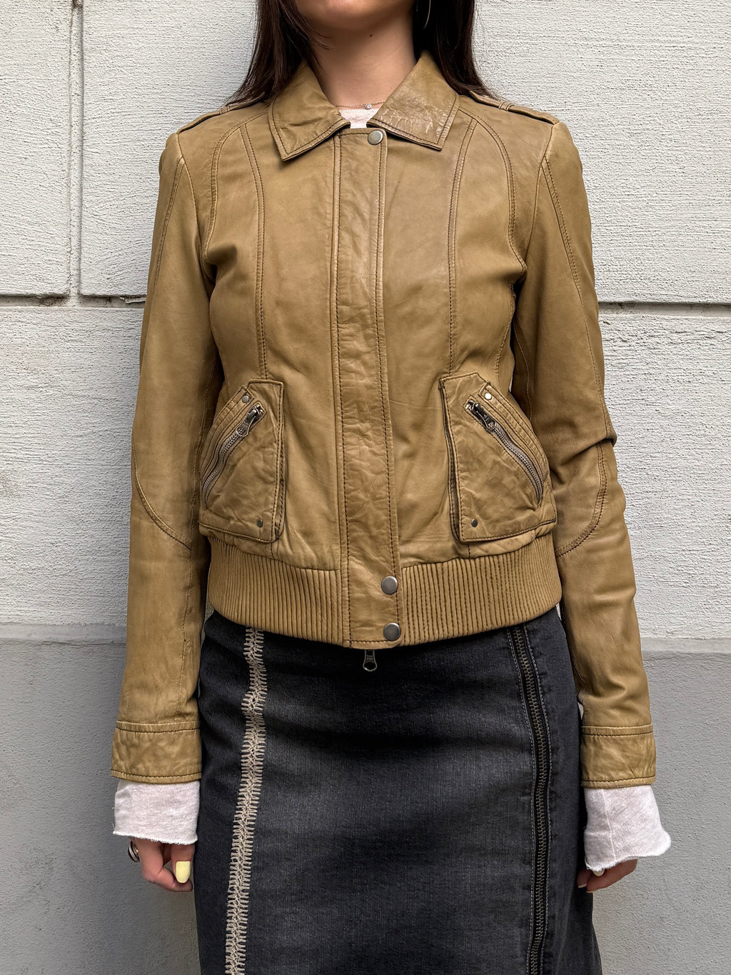 Vintage 100% Genuine Leather Tan Bomber Jacket S