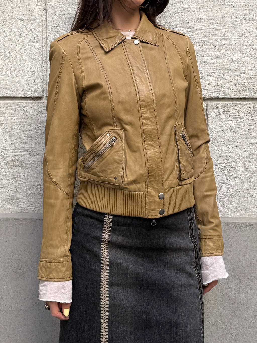 Vintage 100% Genuine Leather Tan Bomber Jacket S