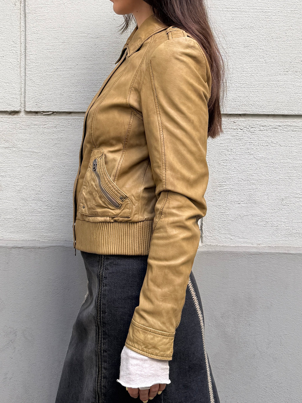 Vintage 100% Genuine Leather Tan Bomber Jacket S