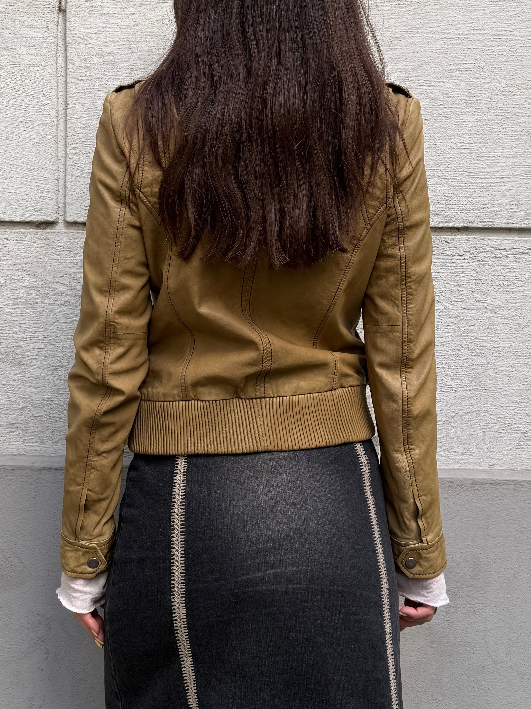 Vintage 100% Genuine Leather Tan Bomber Jacket S