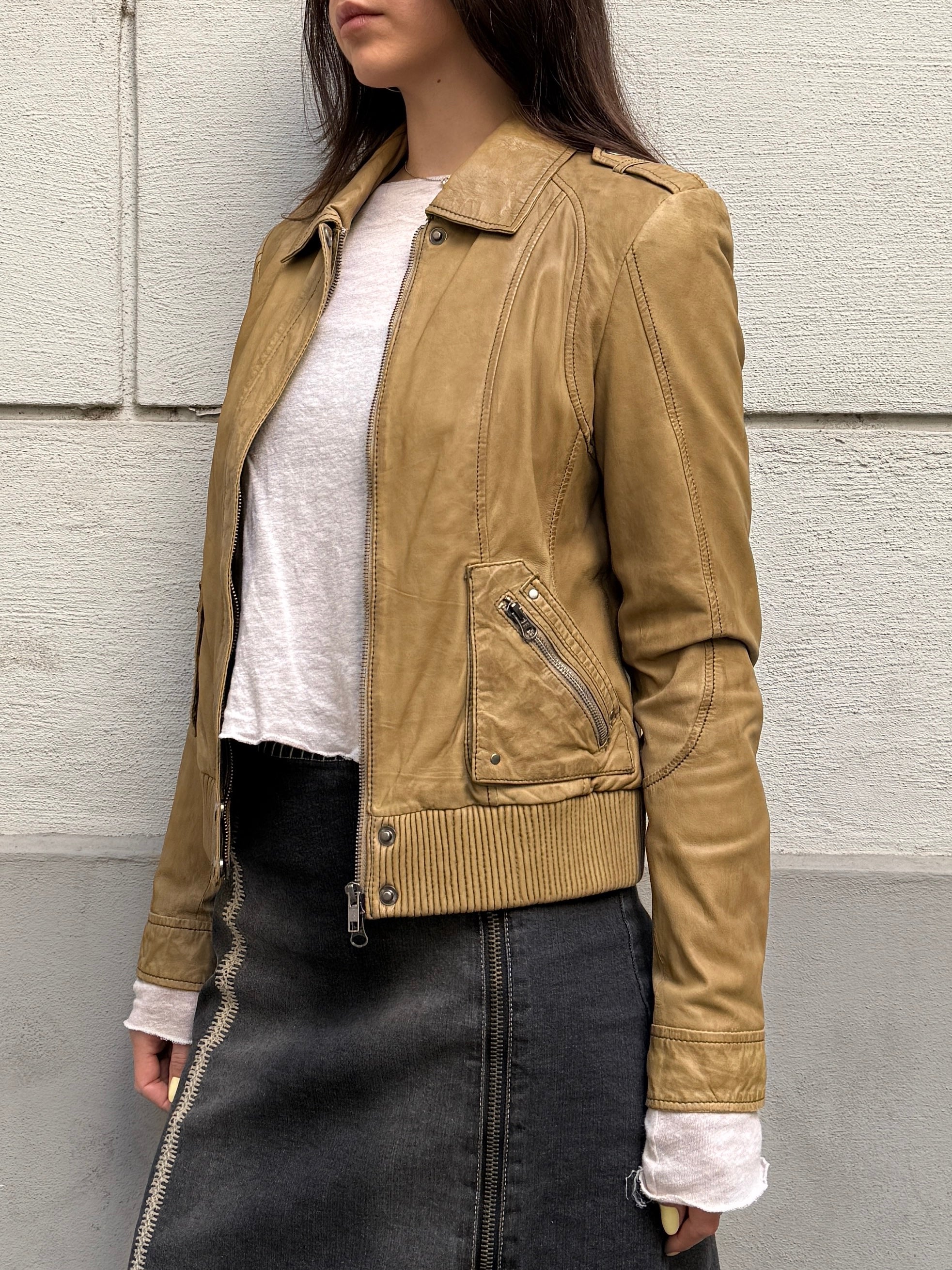 Vintage 100% Genuine Leather Tan Bomber Jacket S