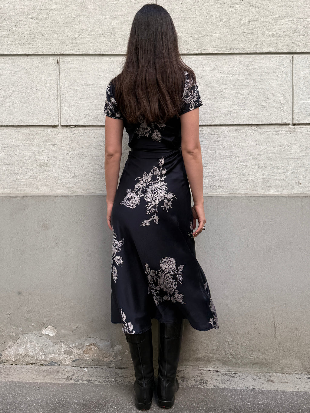 Vintage 100% Silk Floral Midi Dress S