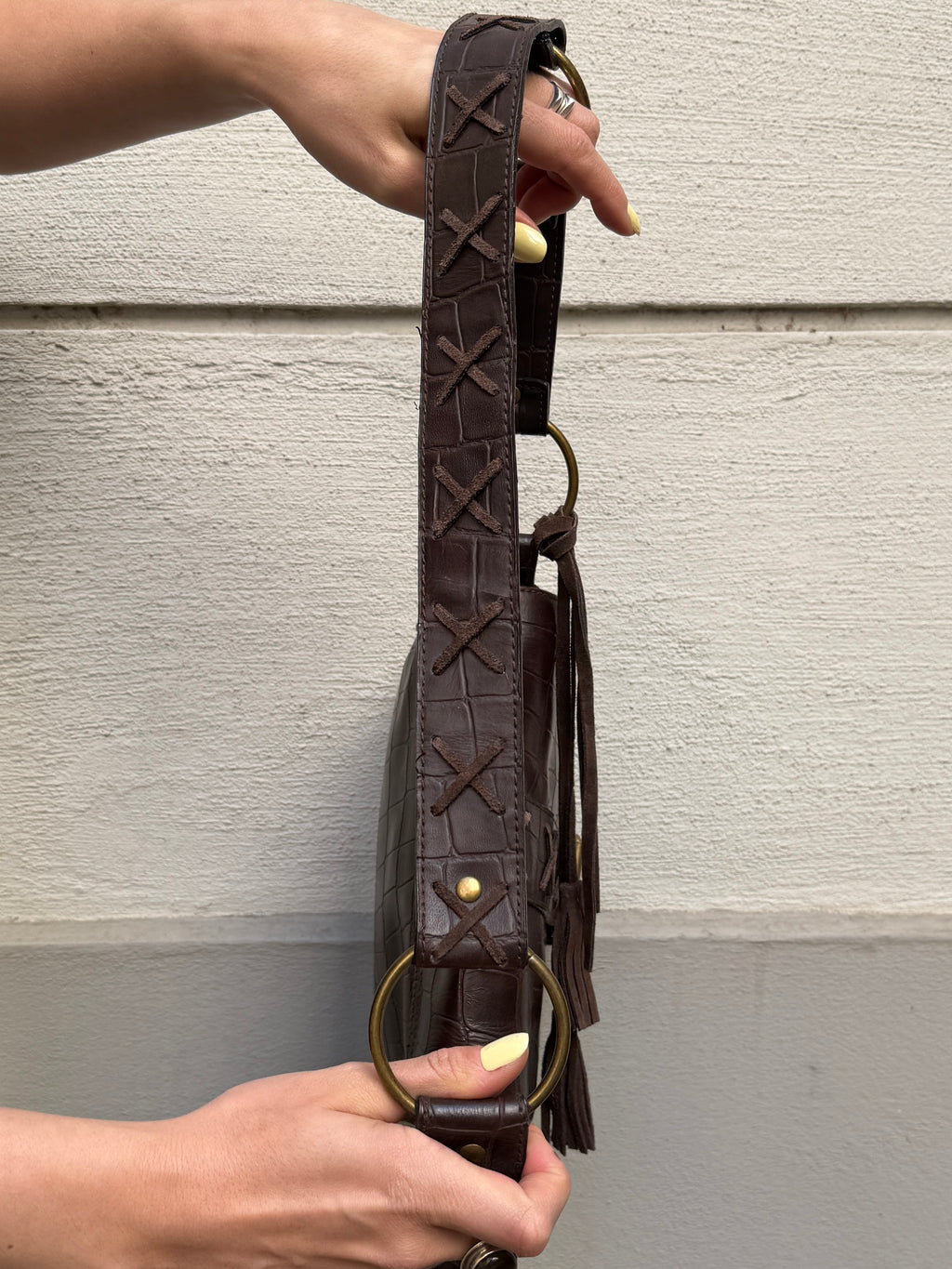 Vintage Y2K Roberto Cavalli Brown 100% Genuine Leather Crossbody Bag