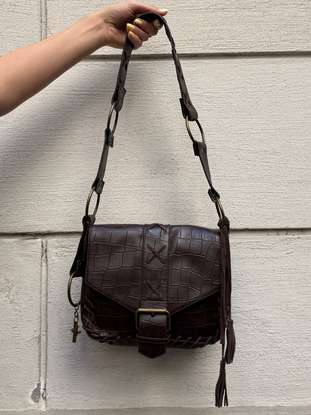 Vintage Y2K Roberto Cavalli Brown 100% Genuine Leather Crossbody Bag