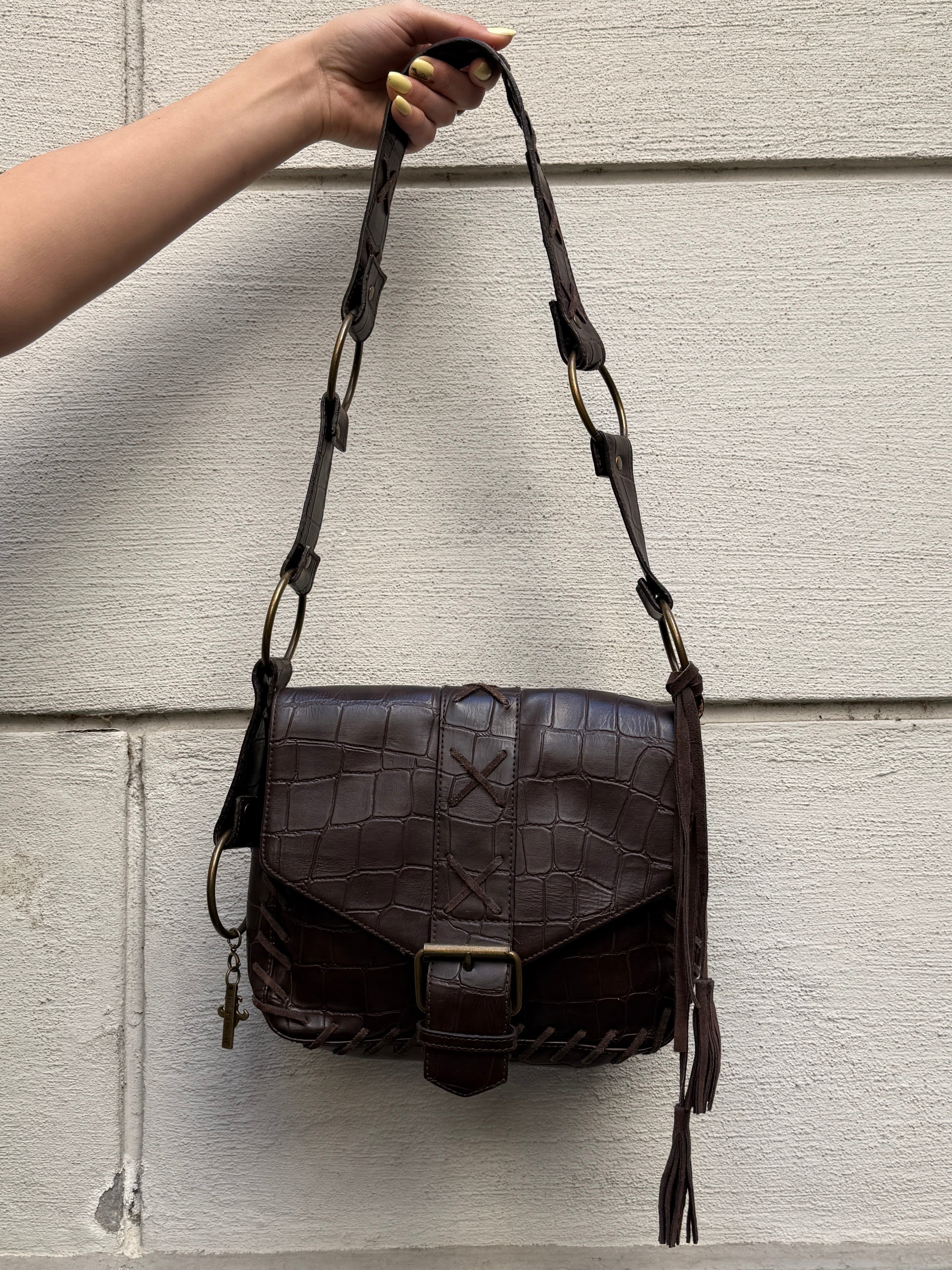 Vintage Y2K Roberto Cavalli Brown 100% Genuine Leather Crossbody Bag