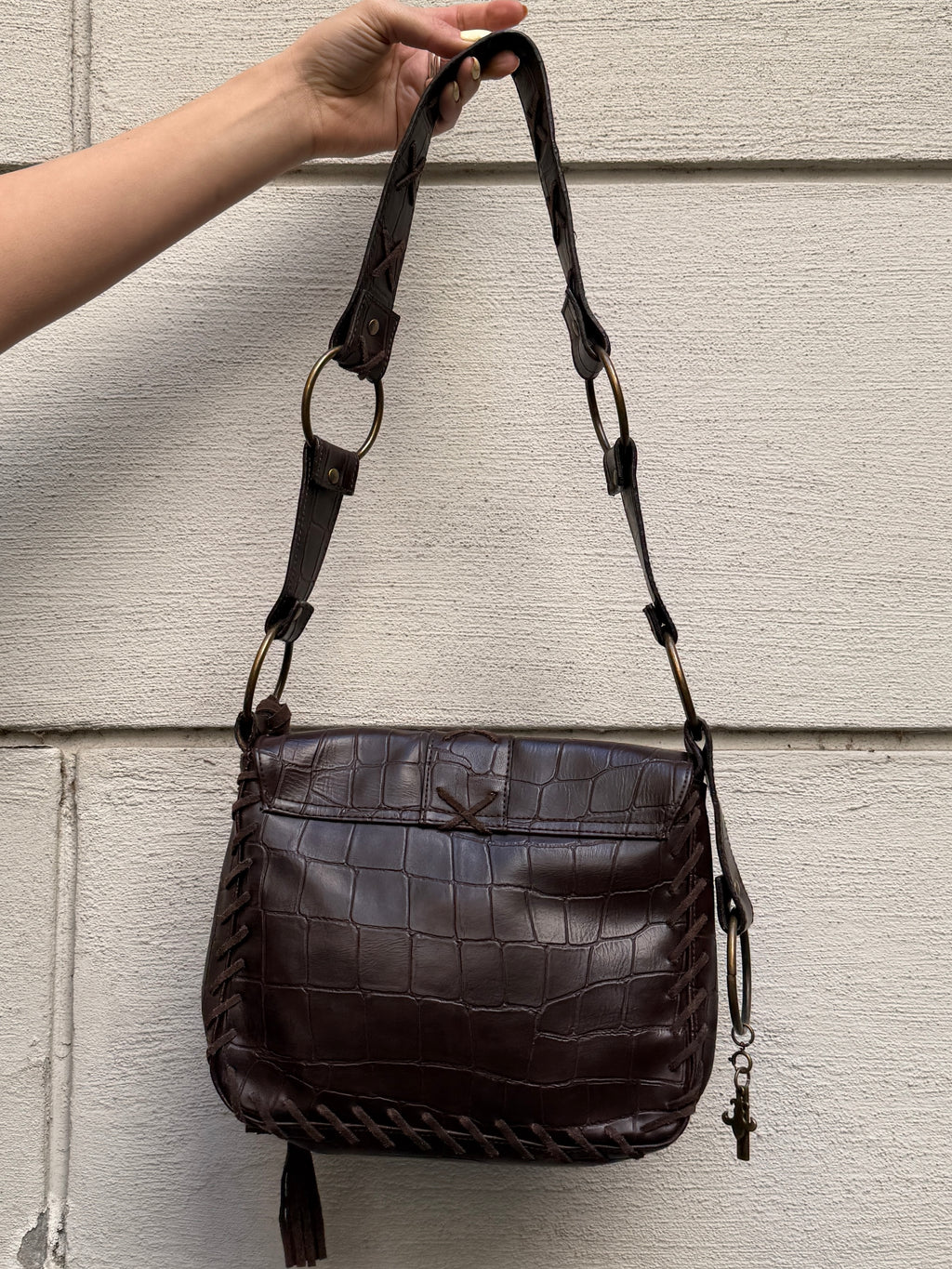 Vintage Y2K Roberto Cavalli Brown 100% Genuine Leather Crossbody Bag