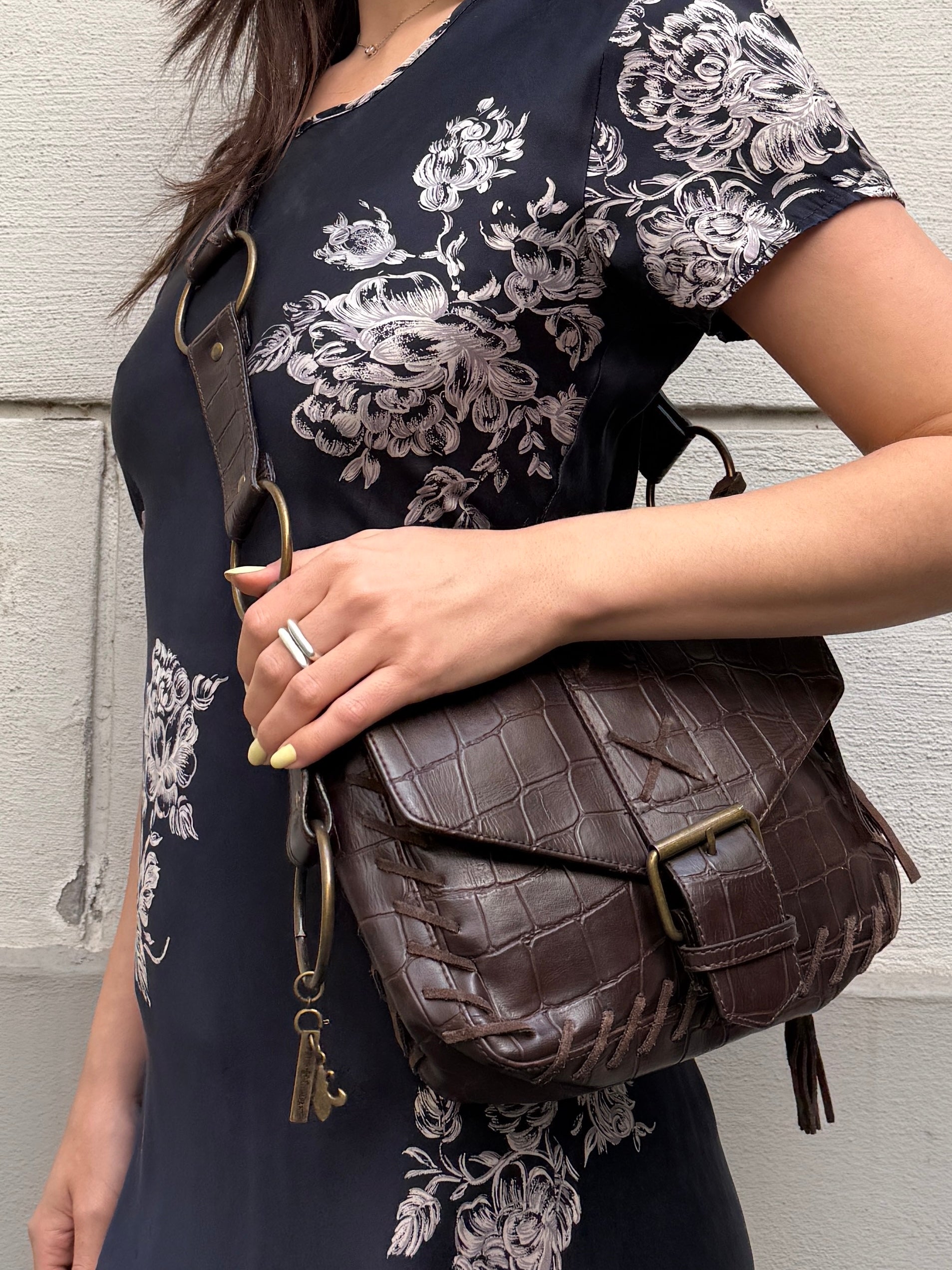 Vintage Y2K Roberto Cavalli Brown 100% Genuine Leather Crossbody Bag