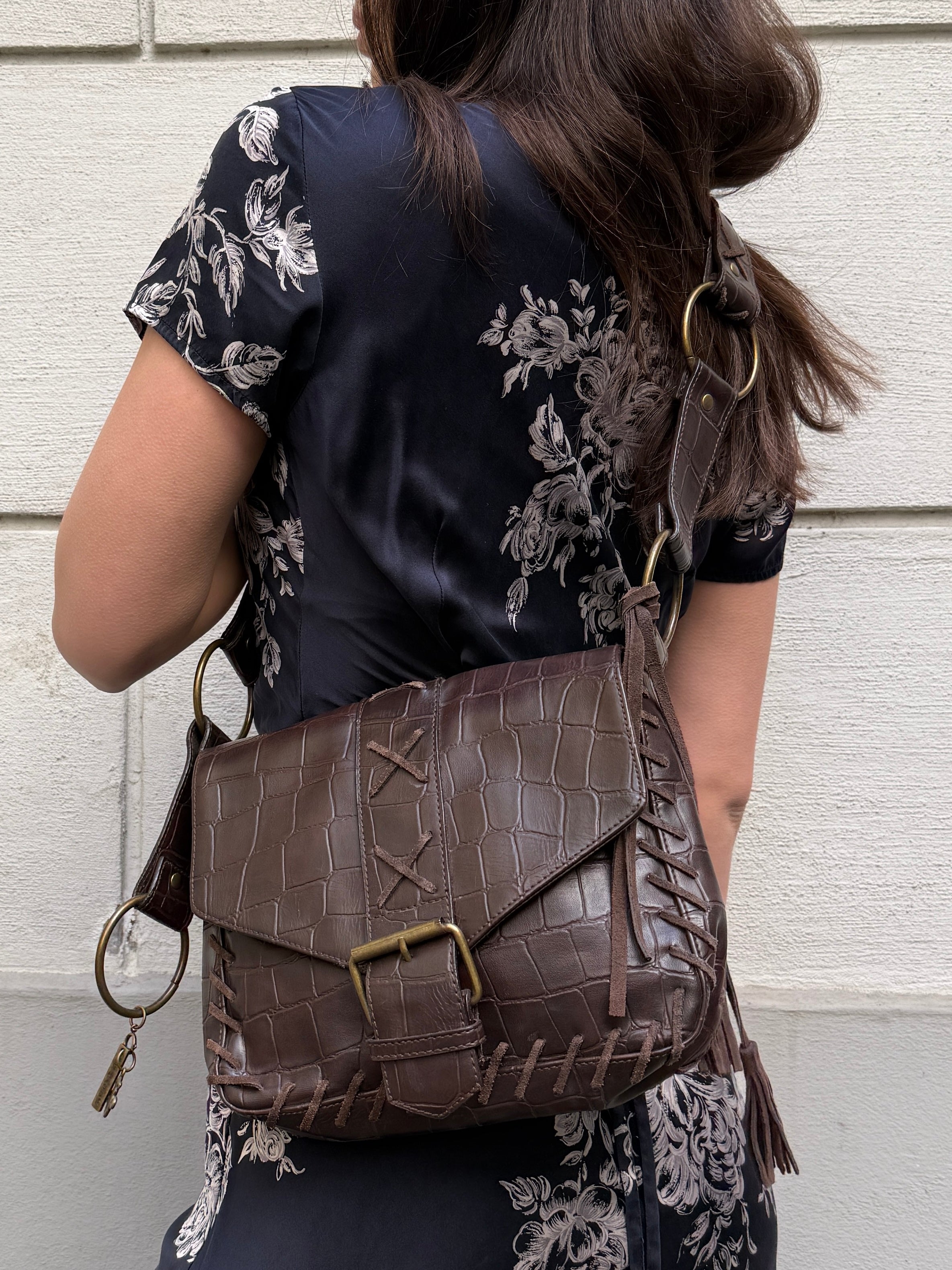 Vintage Y2K Roberto Cavalli Brown 100% Genuine Leather Crossbody Bag