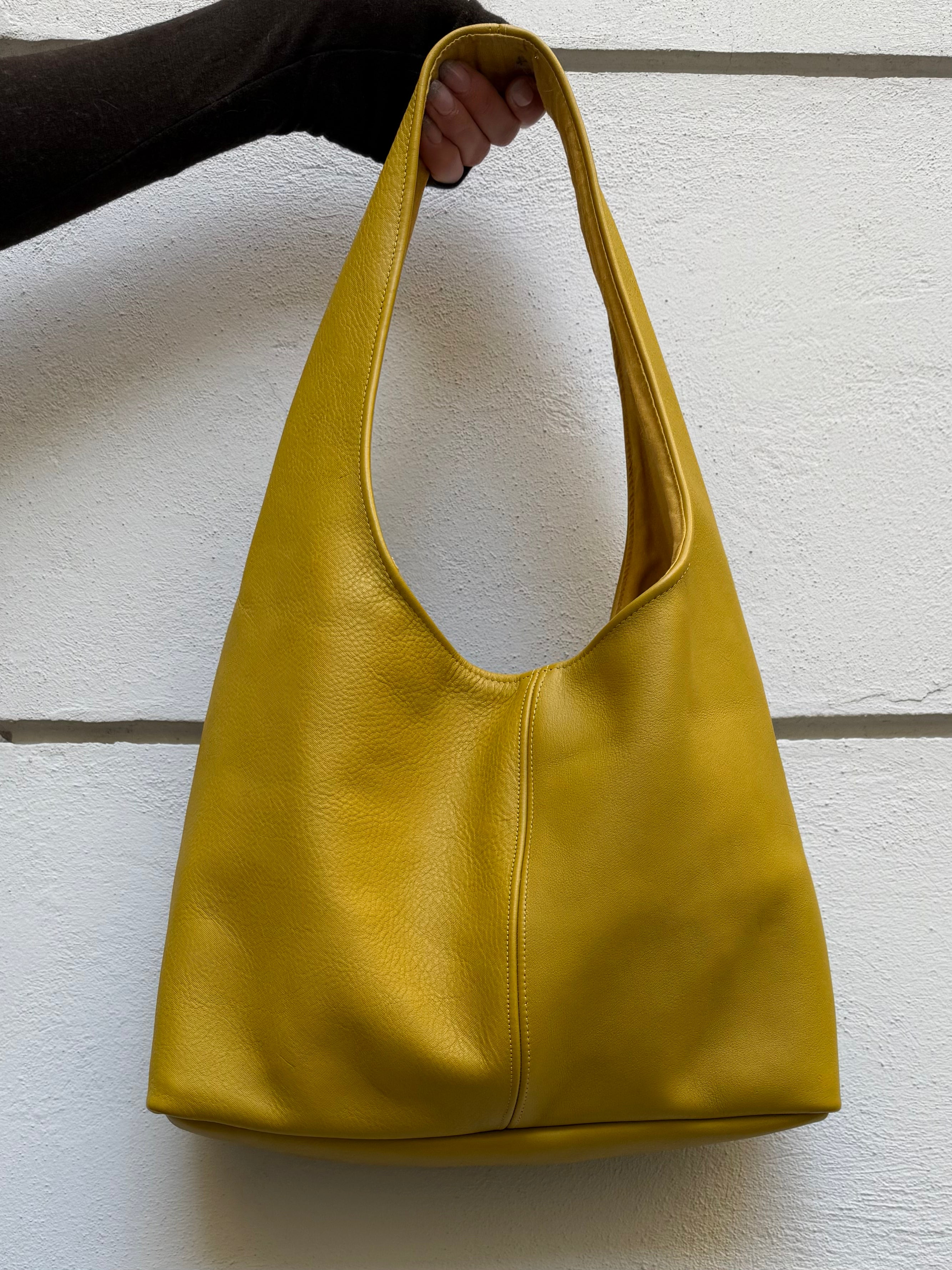 Real Leather Mustard Yellow Everyday Hobo Bag M