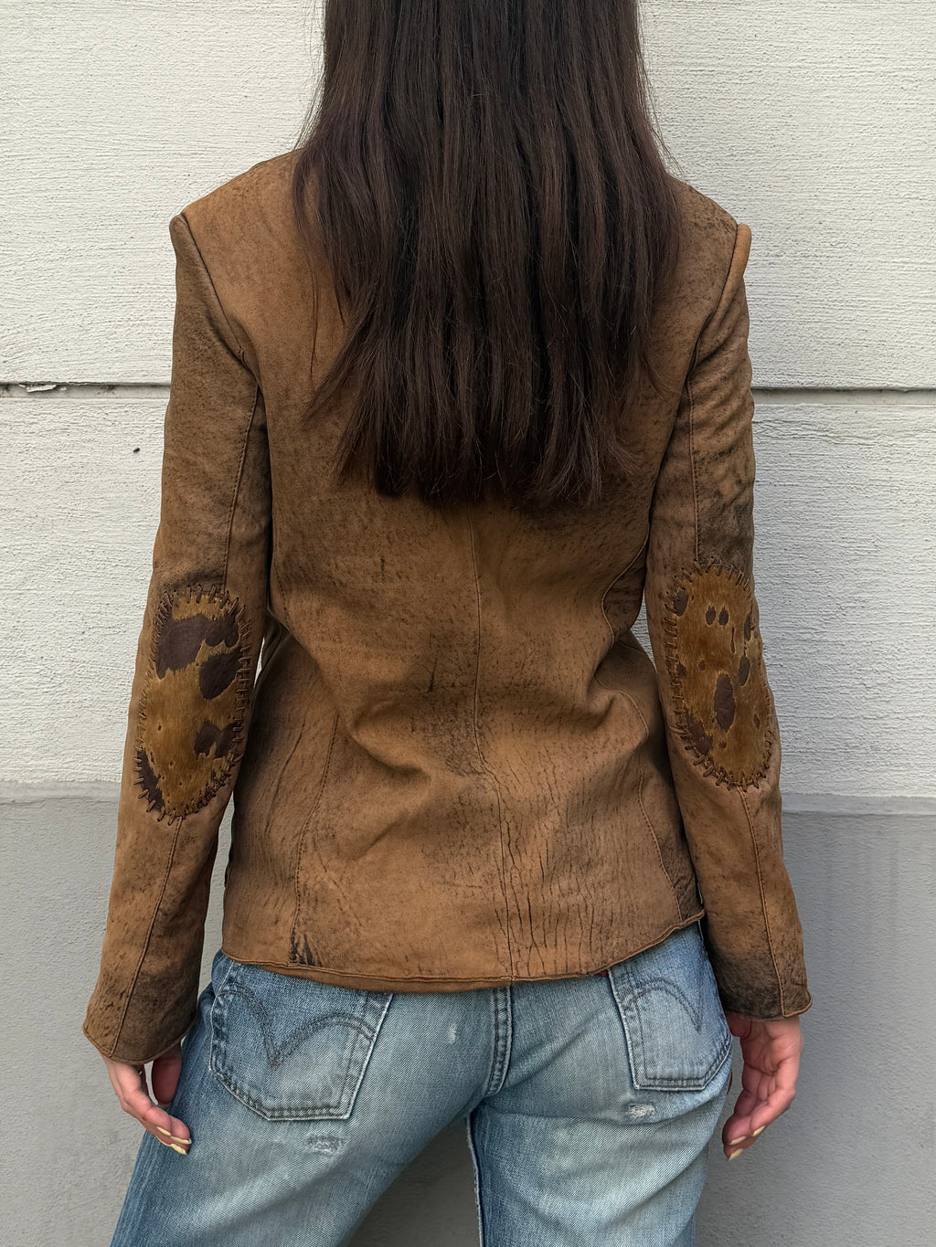 Vintage 100% Genuine Leather Cowhide/Pony Hair Patch Jacket S