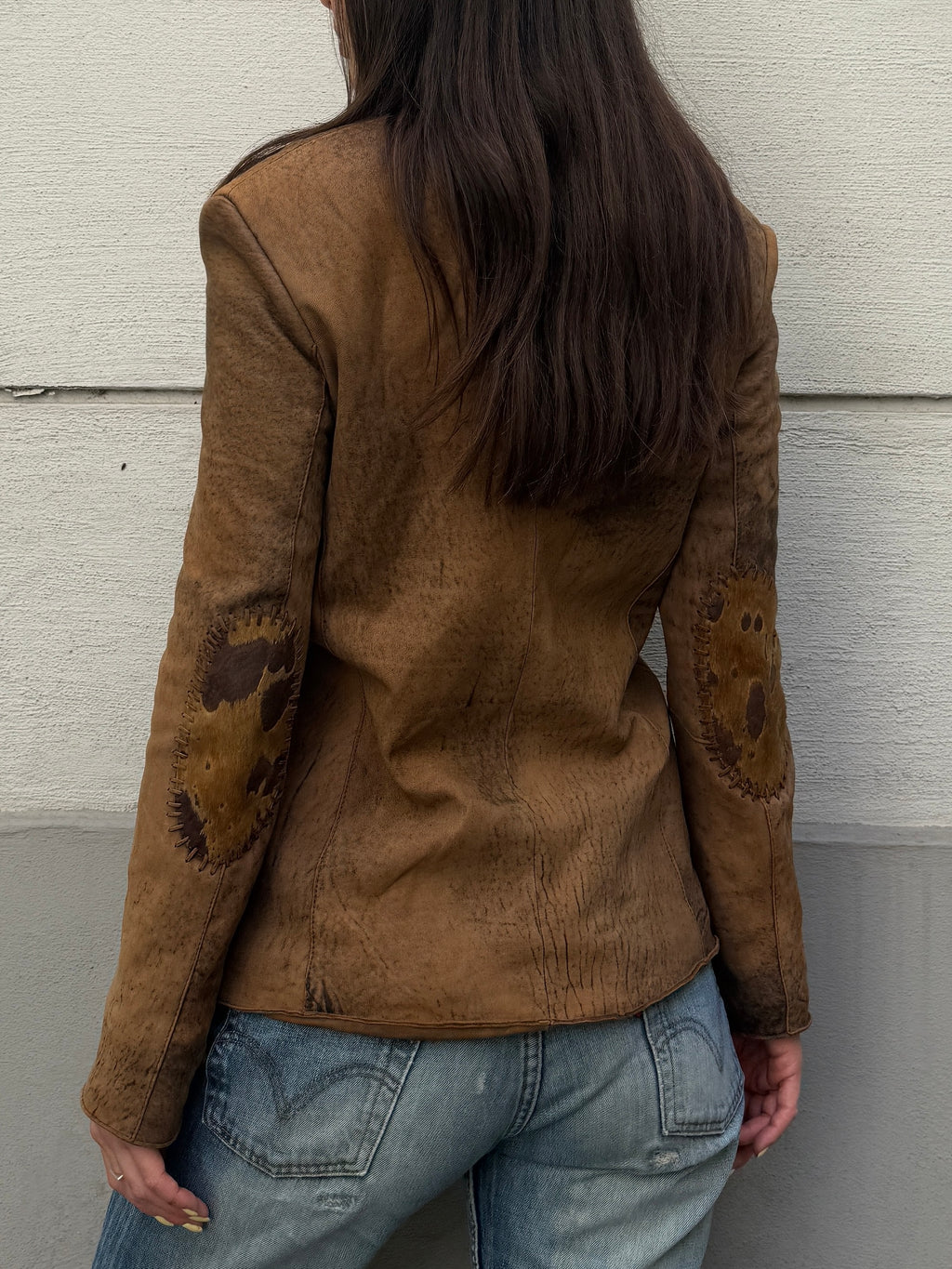 Vintage 100% Genuine Leather Cowhide/Pony Hair Patch Jacket S