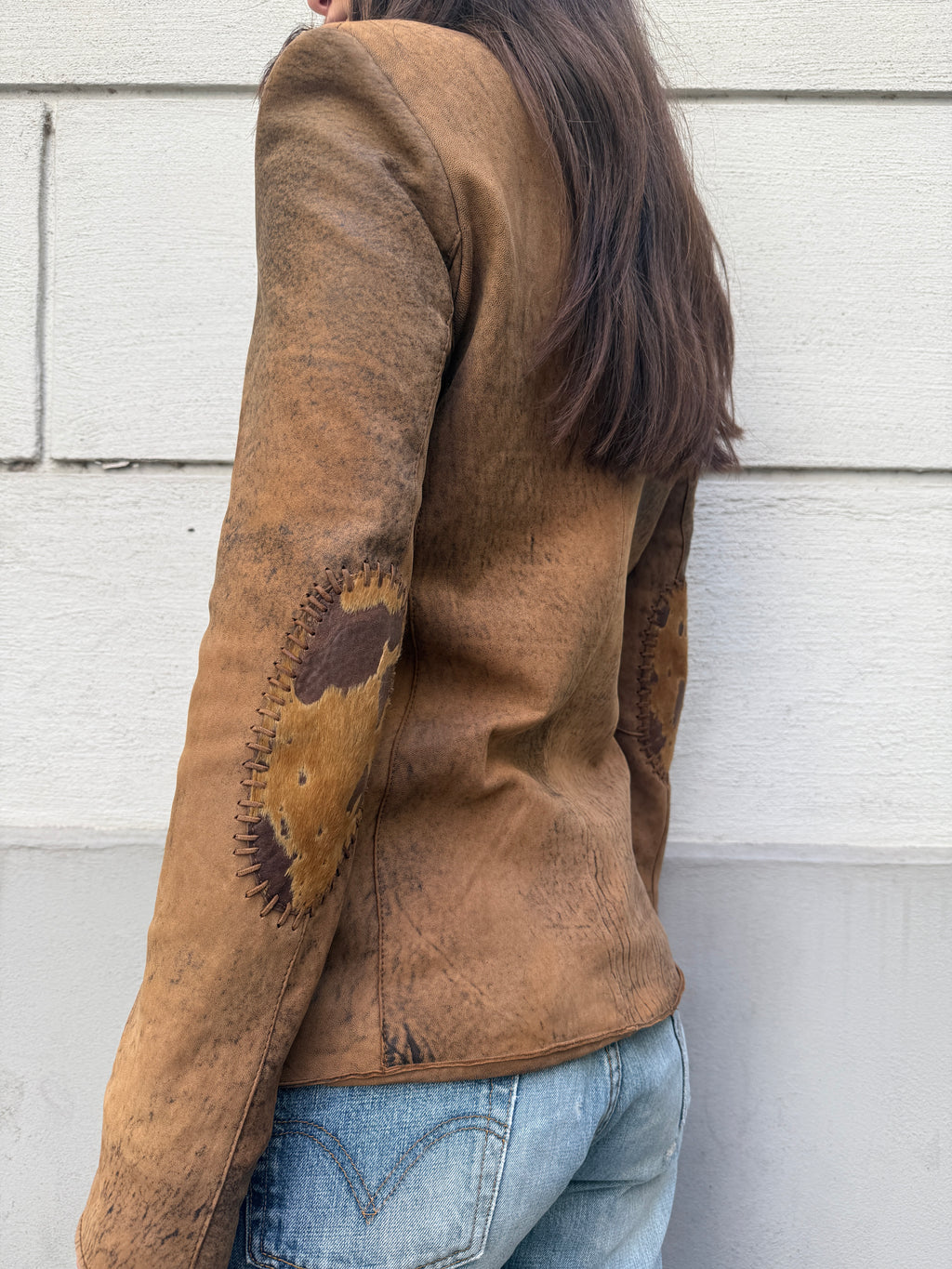 Vintage 100% Genuine Leather Cowhide/Pony Hair Patch Jacket S