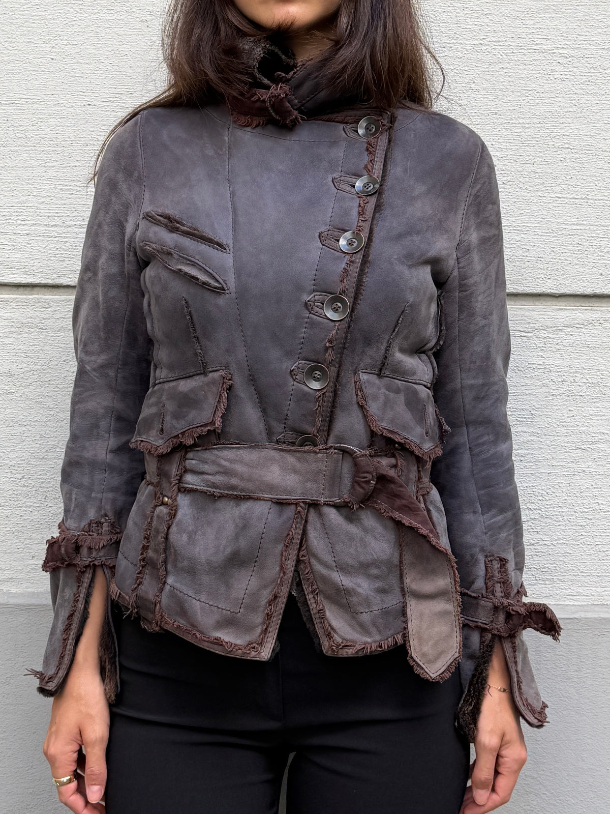 Vintage 100% Genuine Shearling Dark Gray & Brown Jacket S